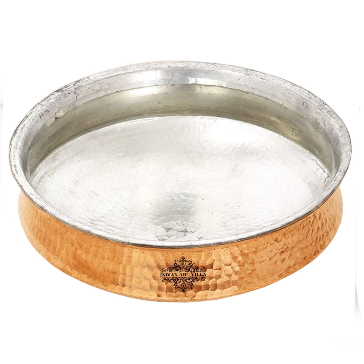 Indian Art Villa Pure Copper Lagan Handi With Tin Lining, Hammered Cookware For Hyderabadi Dum Biryani Rice And Veg/Nonveg, 24 I