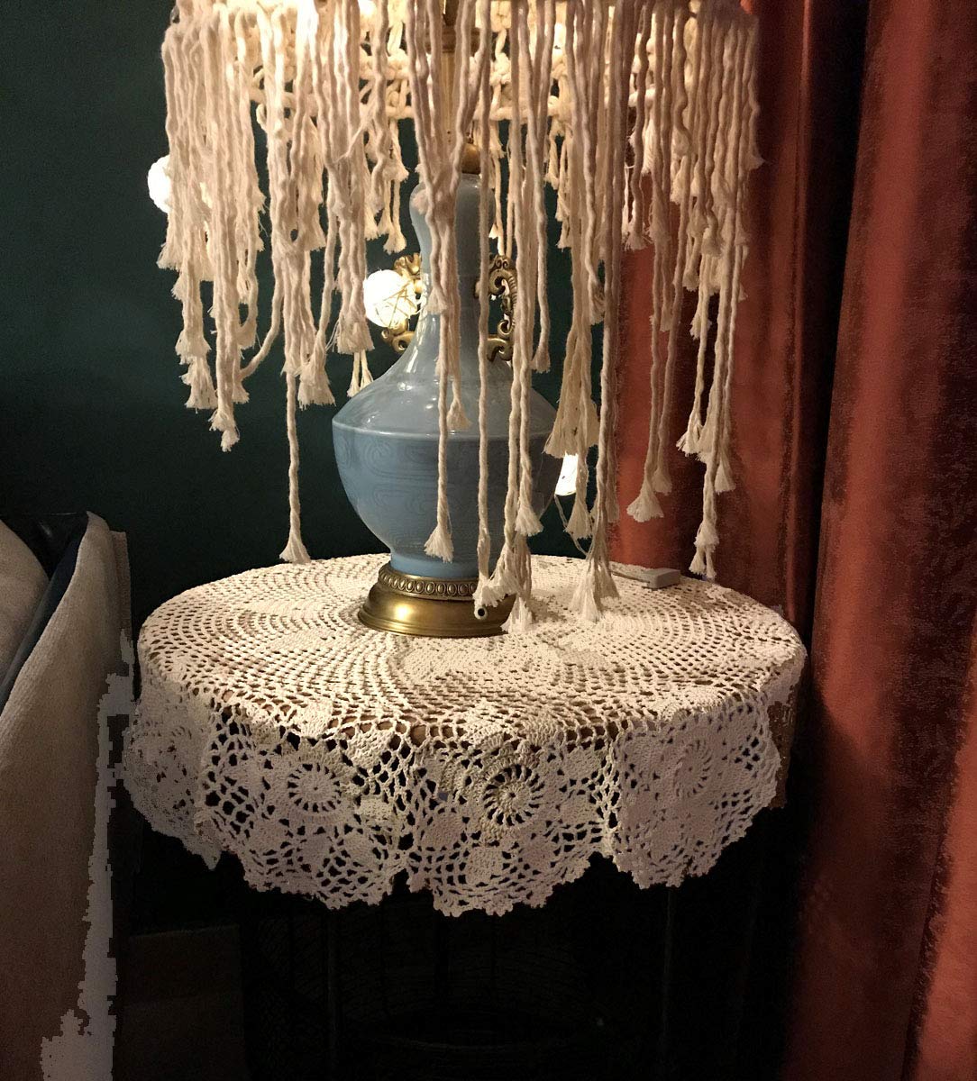 Janef White Handmade Crochet Cotton Table Cloth Lace Doilies Round Lace Tablecloths 35 Inches.
