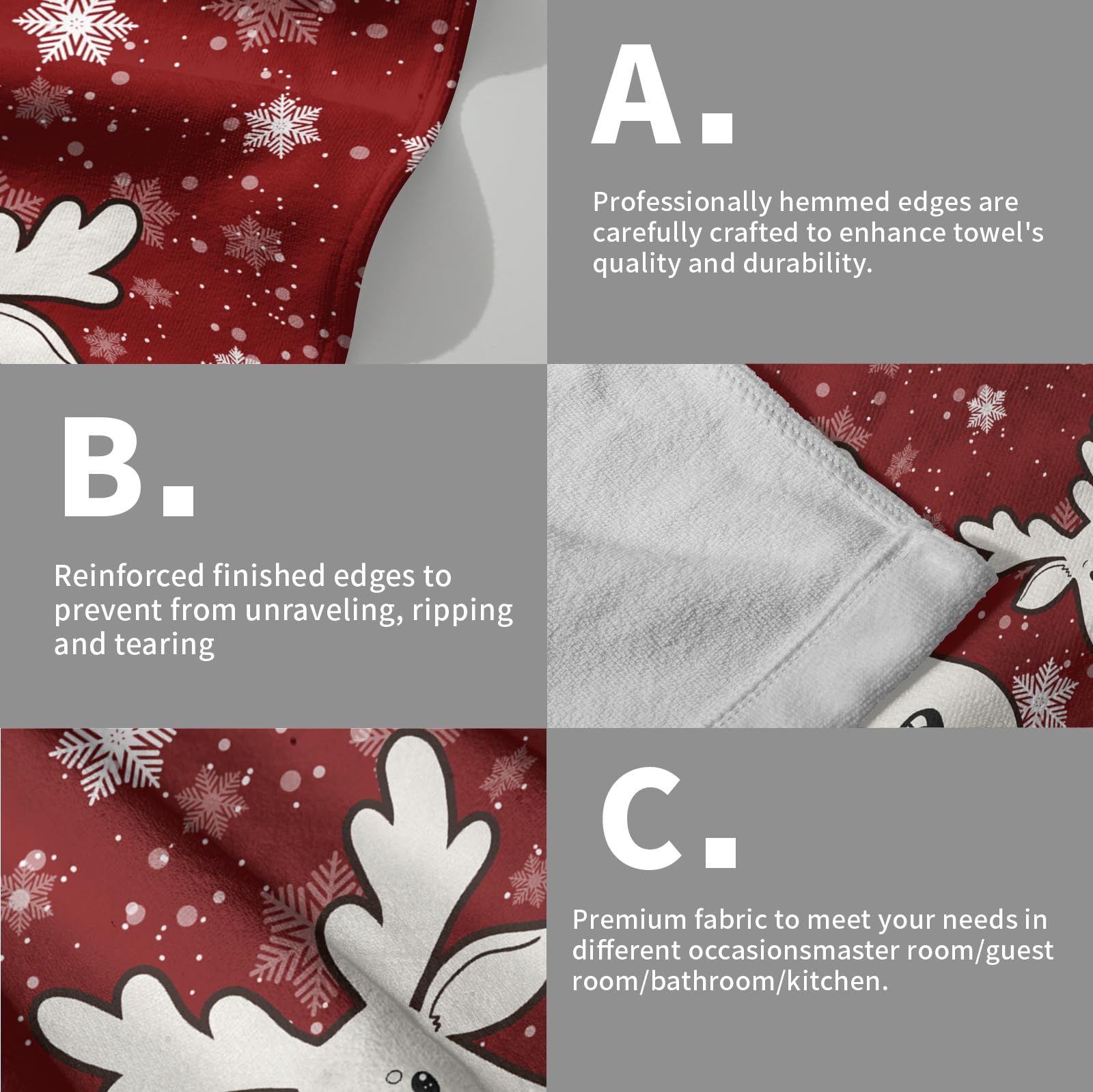 Winter Cute Deer Hand Towels Set Of 2 Merry Christmas Red Black Red Buffalo Plaid Moose Elk Snowflake Decor Kitchen Towels Happy