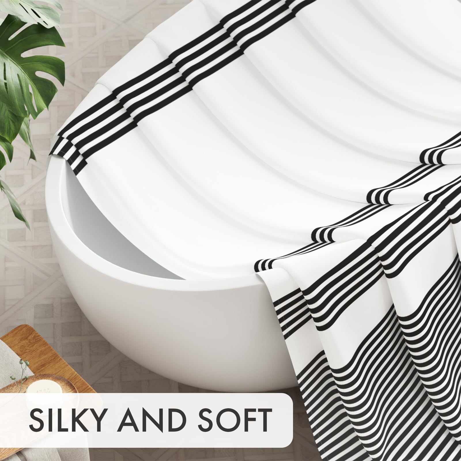 AmazerBath Shower Curtain Sets  Washable Cloth Black Shower Curtain with 12 Hooks  Fabric Rustic Black and White Striped Farmhouse Bathroom Shower Curtain  72x72 Inches