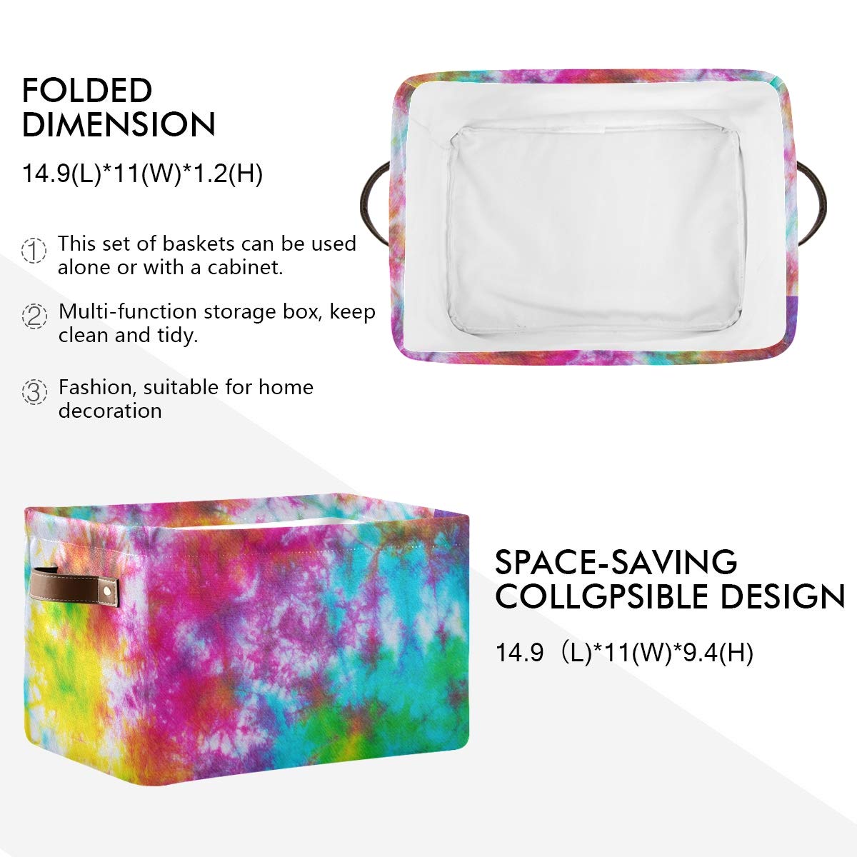 Keepreal Colorful Tie Dye Pattern Storage Basket Bin, Large Cube Storage Box Canvas Collapsible Storage Organizer For Home Offic