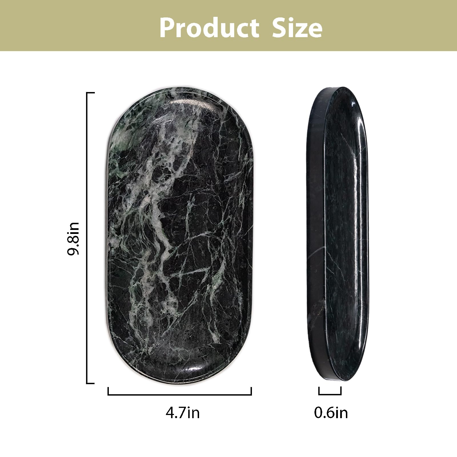 VEROBELL Emerald Green Marble Tray | Bathroom Jewelry Organizer | Spa-Quality Perfume Tray for Dresser, Nightstand, Makeup Table