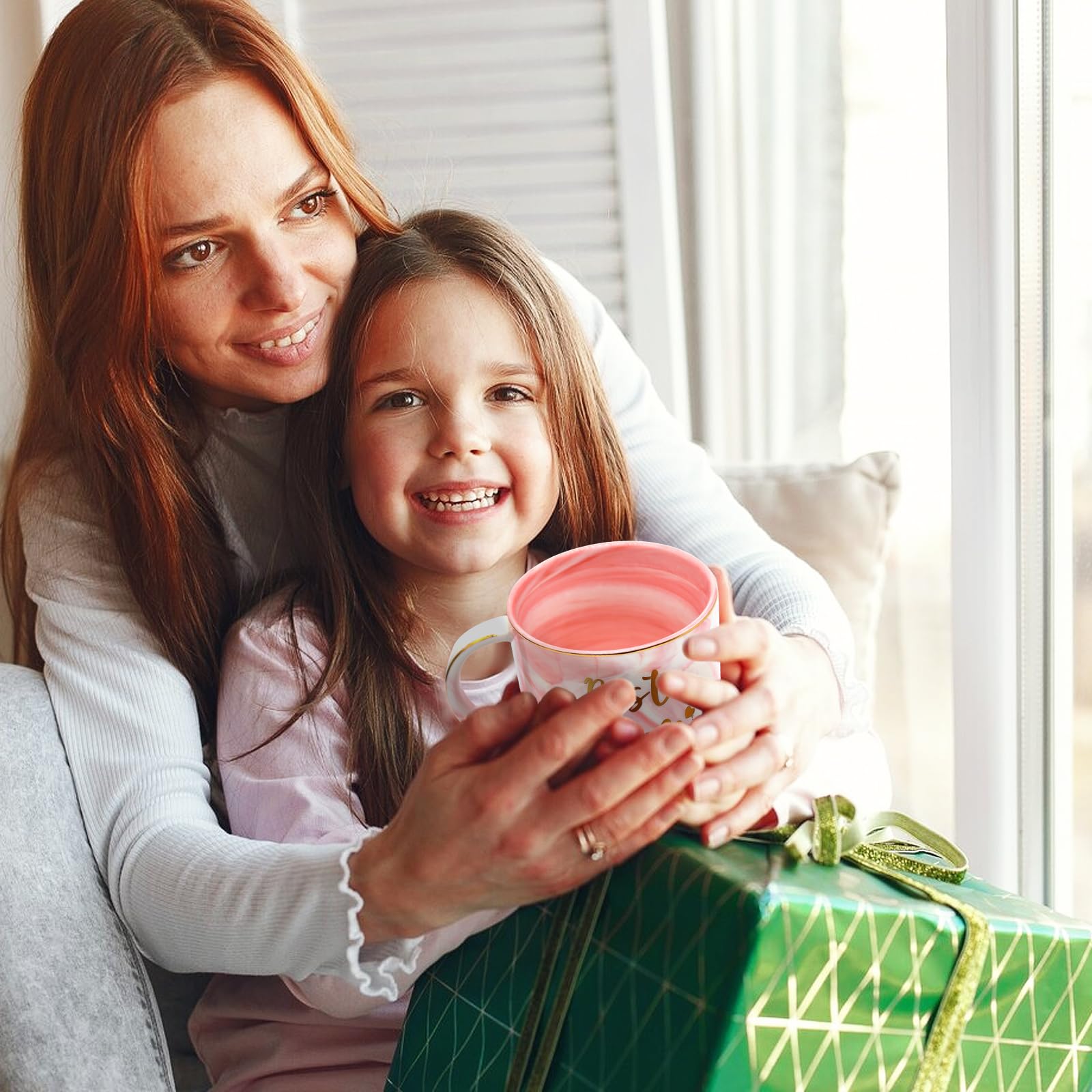 12 oz Best Mom Ever Mug Gifts for Mom, Funny Double Printed Pink Marble Pattern Mug Ceramic Coffee Cup Beverage Container, Mothe