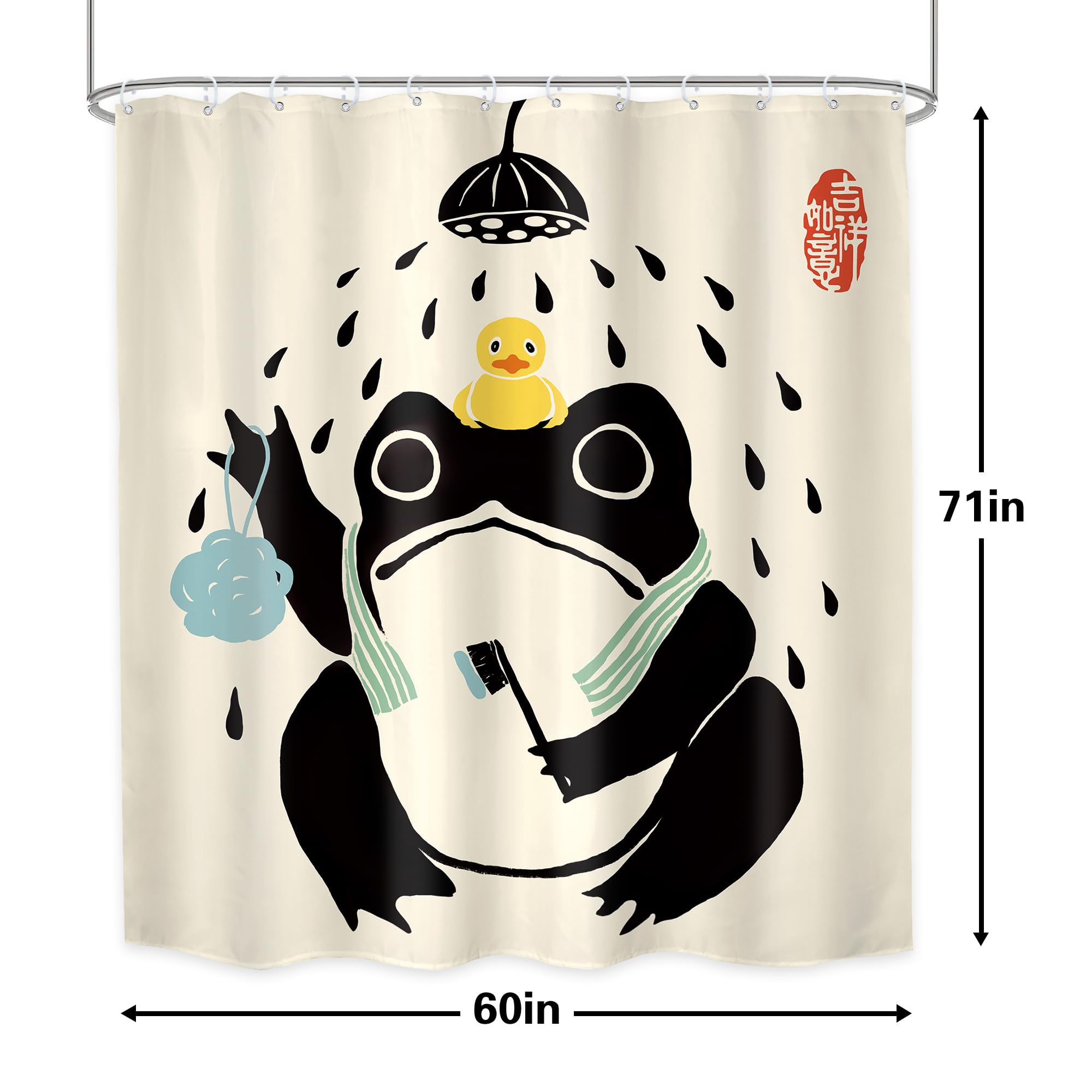 Lghtyro Funny Frog Shower Curtain Bathroom Set 60Wx71H Inches Cute Animal Bath Asian Style Traditional Japanese Art Rubber Duck