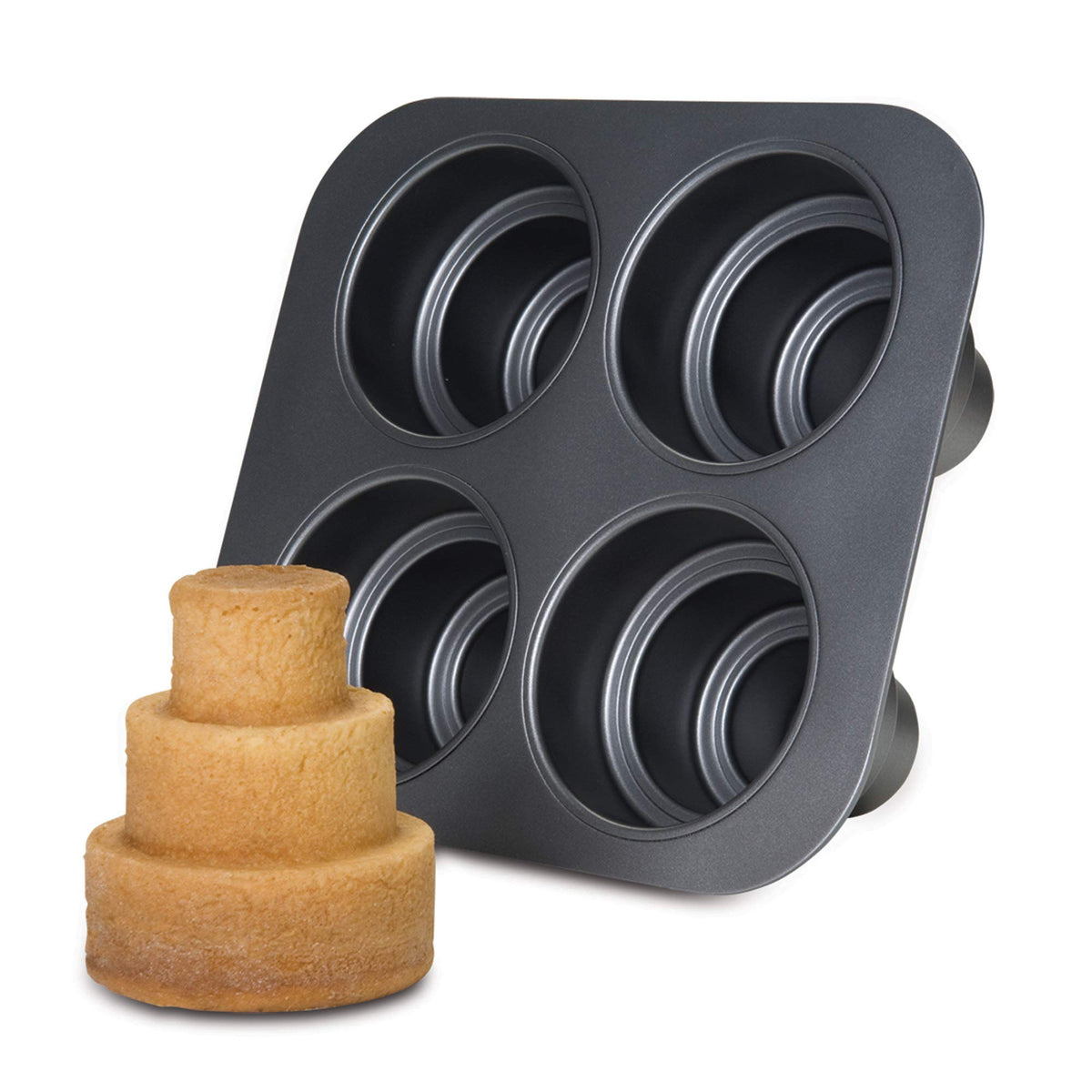 Chicago Metallic 26633 Multi Tier Cake Pan 4 Cavity, 10.6 X 9.60 X 4.5 Inch, Gray, 6-Cup