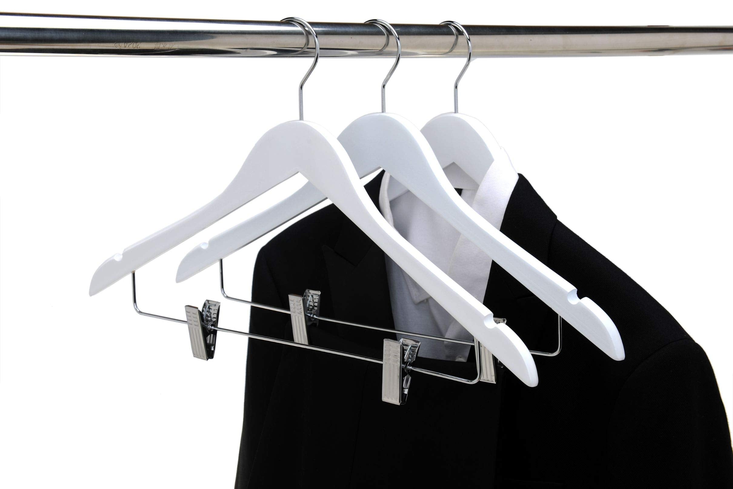 Quality Wooden Skirt Hangers With Clips, 20-Pack Semi Curved, Smooth Solid Wood Pants Hangers With Durable Adjustable Metal Clip