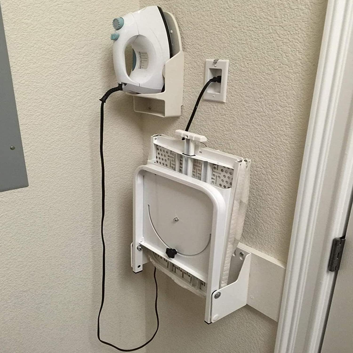 uyoyous Heavy Duty Ironing Board 37''x13'' Extreme Stability Wall Mount Ironing Board Professional Space Saving Folding Ironing Board with Heat Resistant Cover for Home Laundry Room Dorm White&Grey