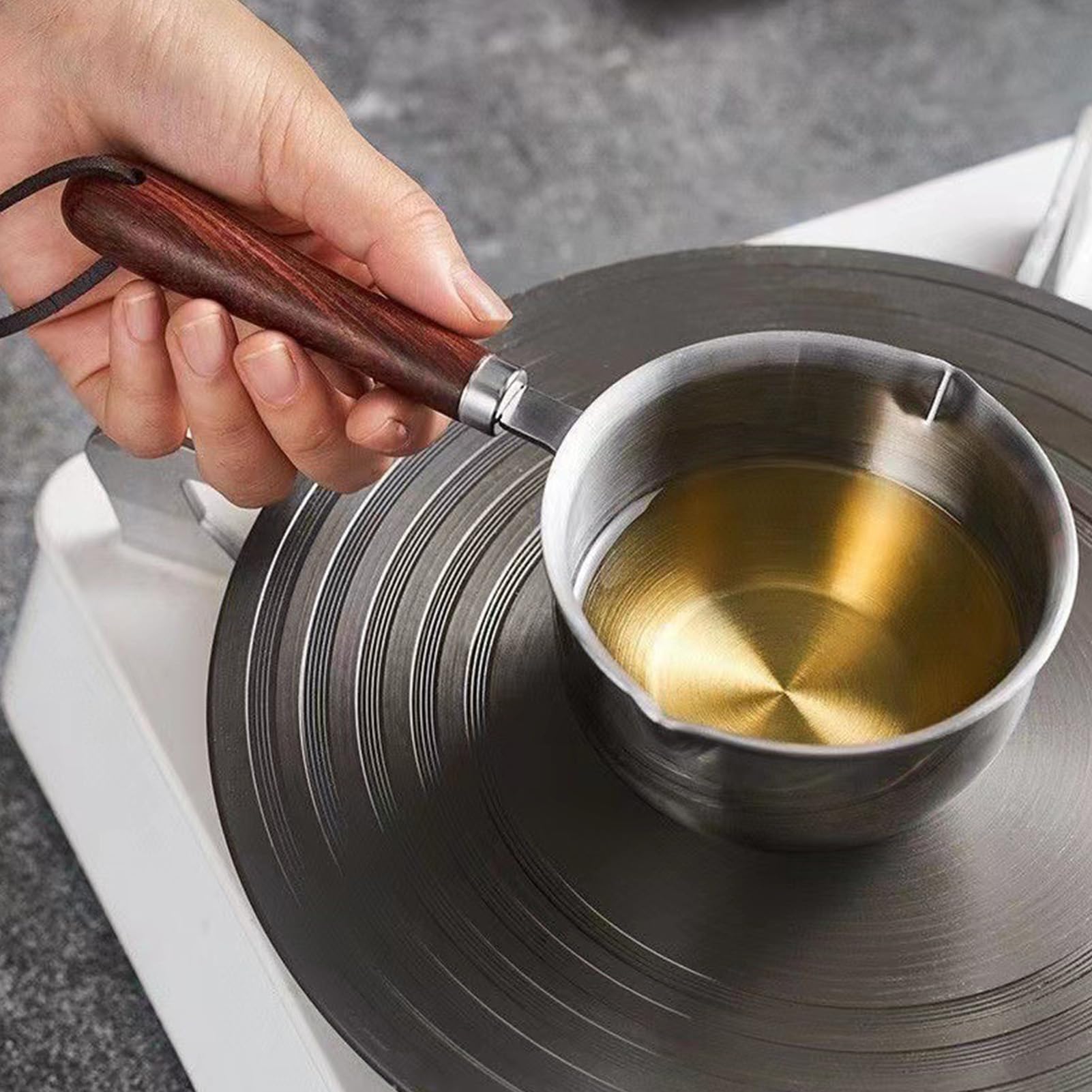 Stainless Steel Butter Warmer, 300ml Mini Saucepan with Dual Pour Spouts Coffee Milk Warmer Butter Melting Pot for Home Kitchen