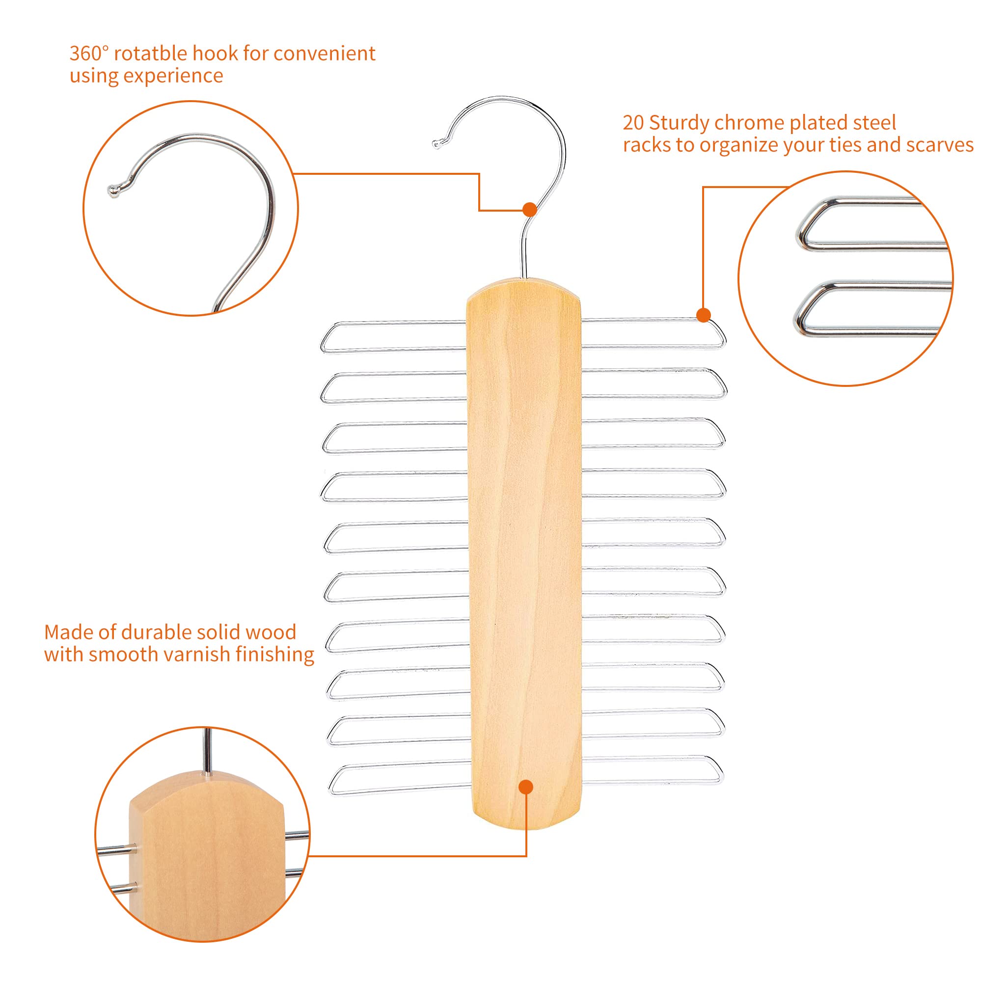 Amazon Basics 20 Bar Wooden Tie Hanger & Belt Rack - Natural  2-Pack