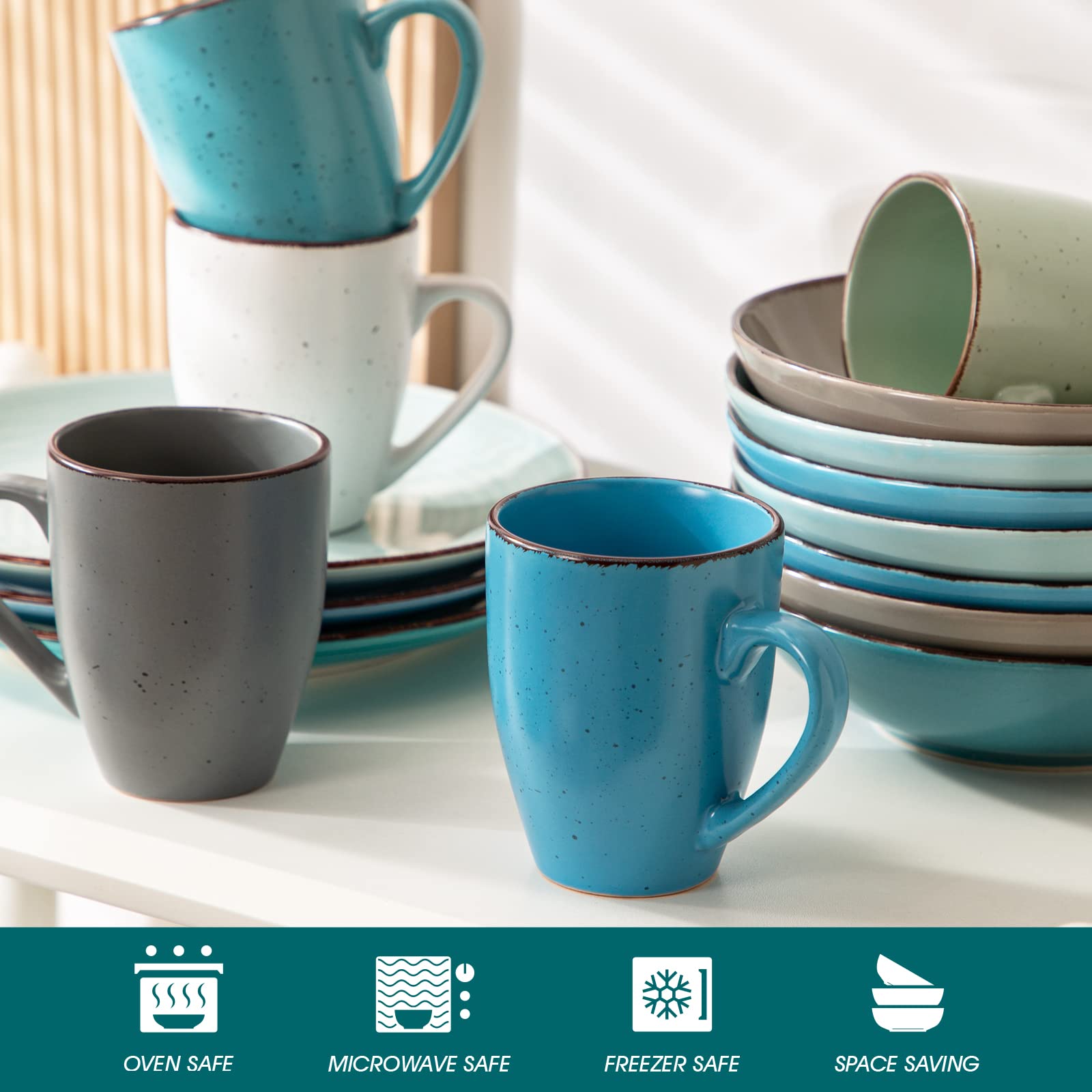 Vancasso Moda Coffee Mugs Set Of 6-12 Oz Ceramic Coffee Cups For Cappuccino, Latte, Tea, Microwave & Dishwasher Safe, Assorted C