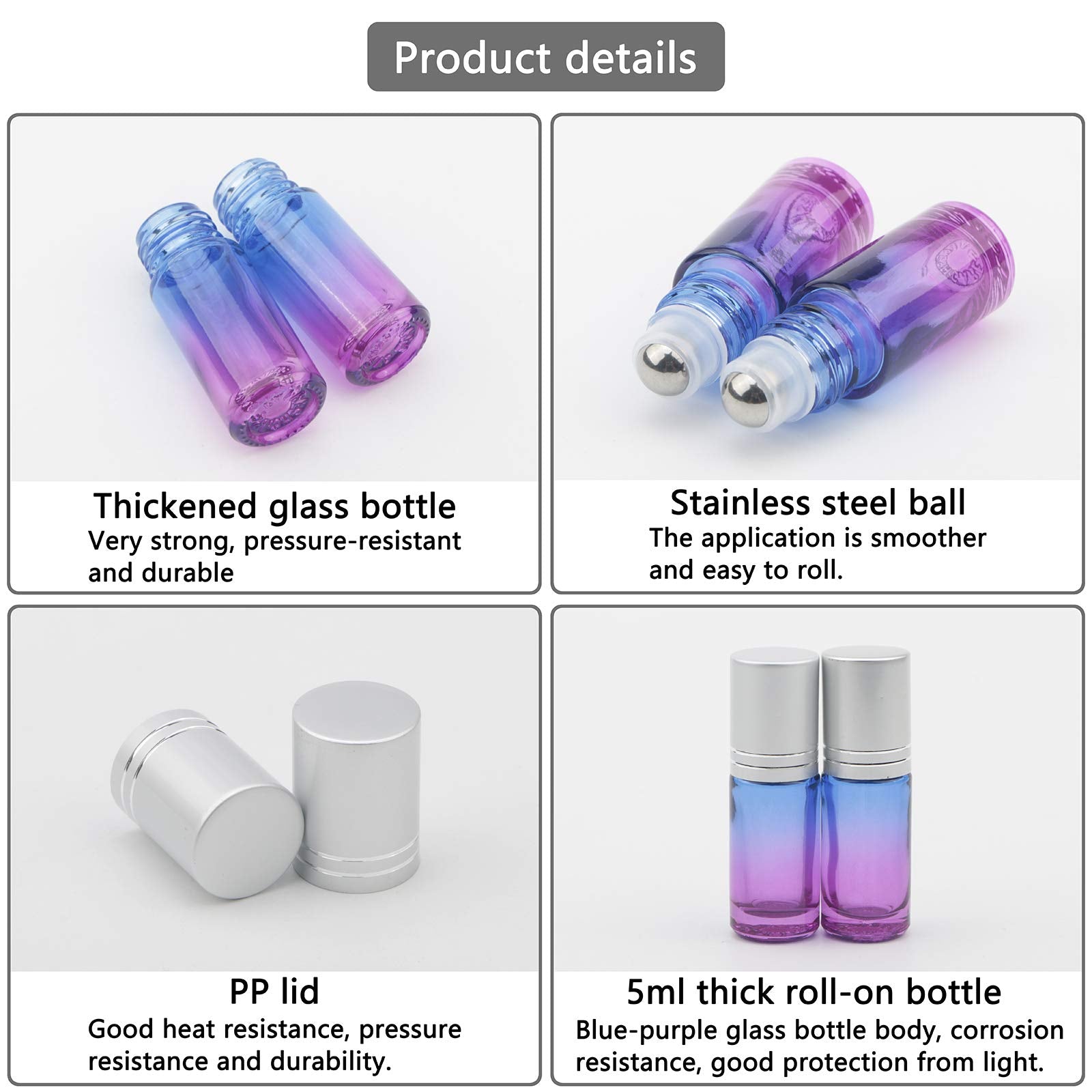 Ellbest 17Pcs 5Ml Rolling Glass Bottle For Essential Oil Small Roller Bottles With Stainless Steel Roller Balls&Funnels Reusable