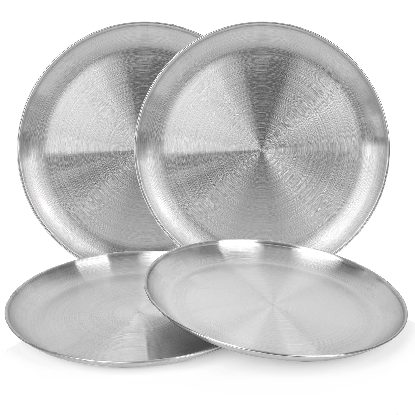 Jxhapy Reusable Brushed Metal Dinner Plates-Stainless Steel Round Plates,Dinner Plate Dish Heavy Duty Kitchenware Round Metal Pl