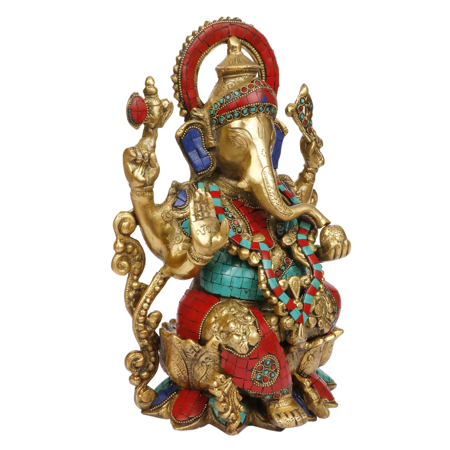 Artvarko Ganesha Sitting On Lotus Brass Inlay Work Bhagwan Idol Jewellery Mangalkari Ganesh Statue Ganpati Murti For Home Entran