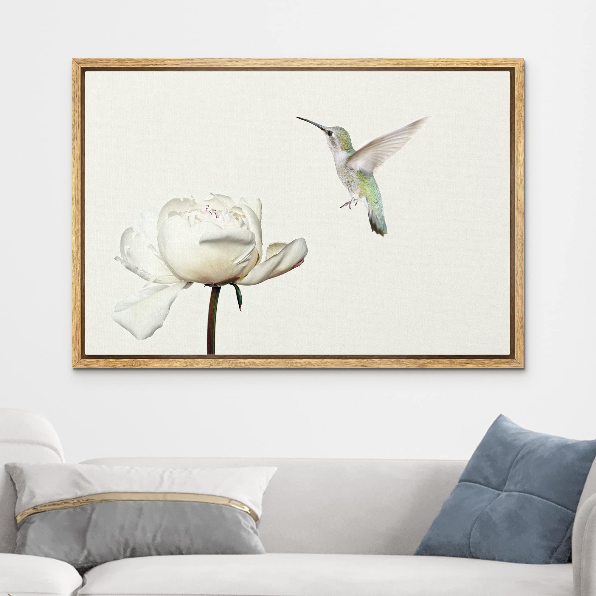 Wall26 Framed Canvas Print Wall Art Hummingbird Flies On White Carnation Flower Animals Wildlife Realism Rustic Scenic Nature Ch
