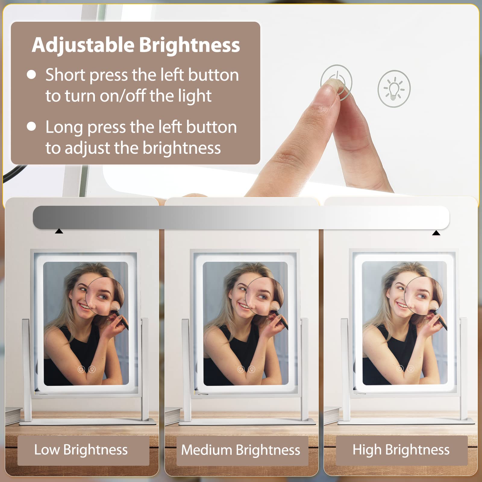 Ibrightso Vanity Mirror With Lights, Hollywood Makeup Mirror With Lights, Touch Control, 3 Color Lighting Modes, Dimmable, Detac