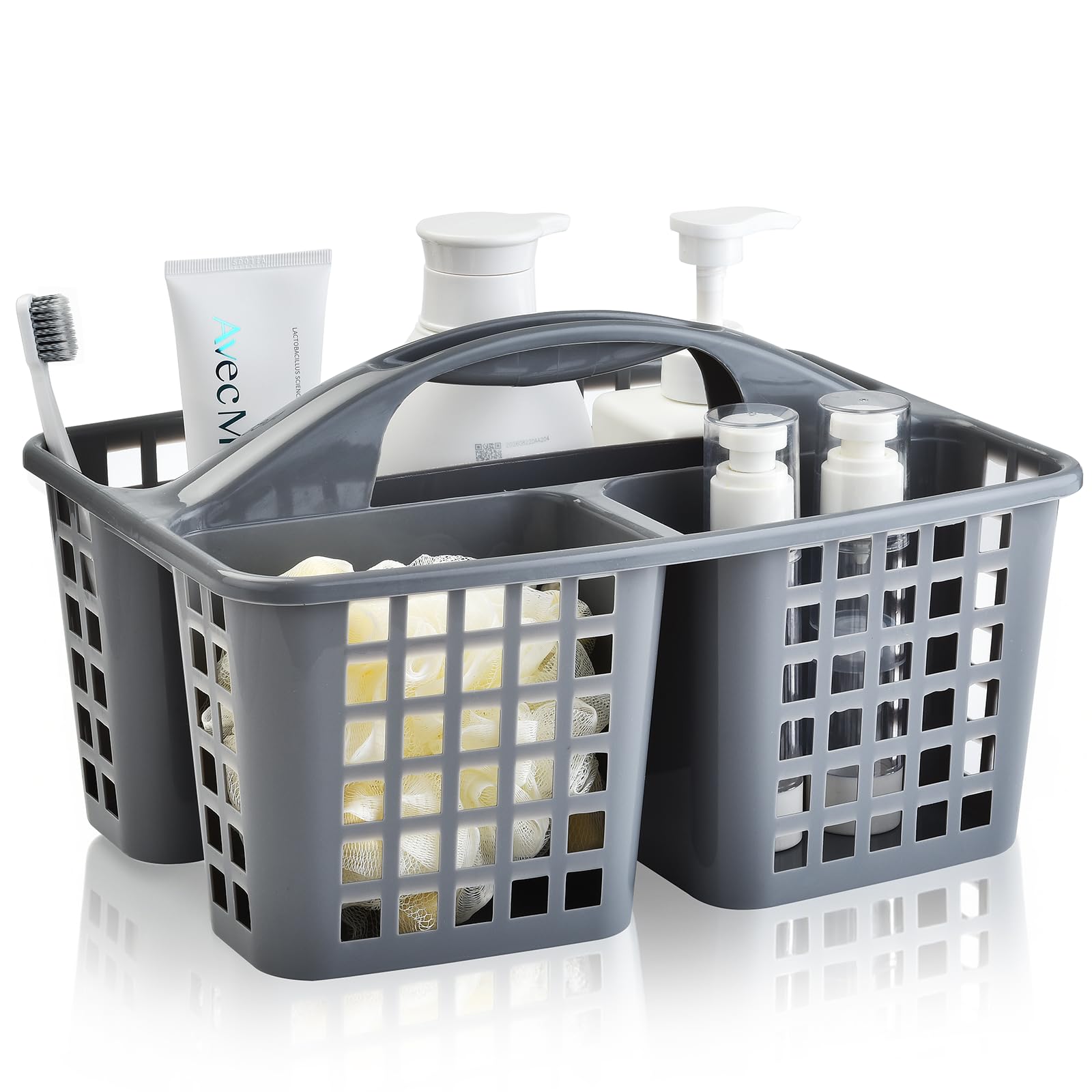 ALINK Plastic Shower Caddy Basket with Compartments - Gray