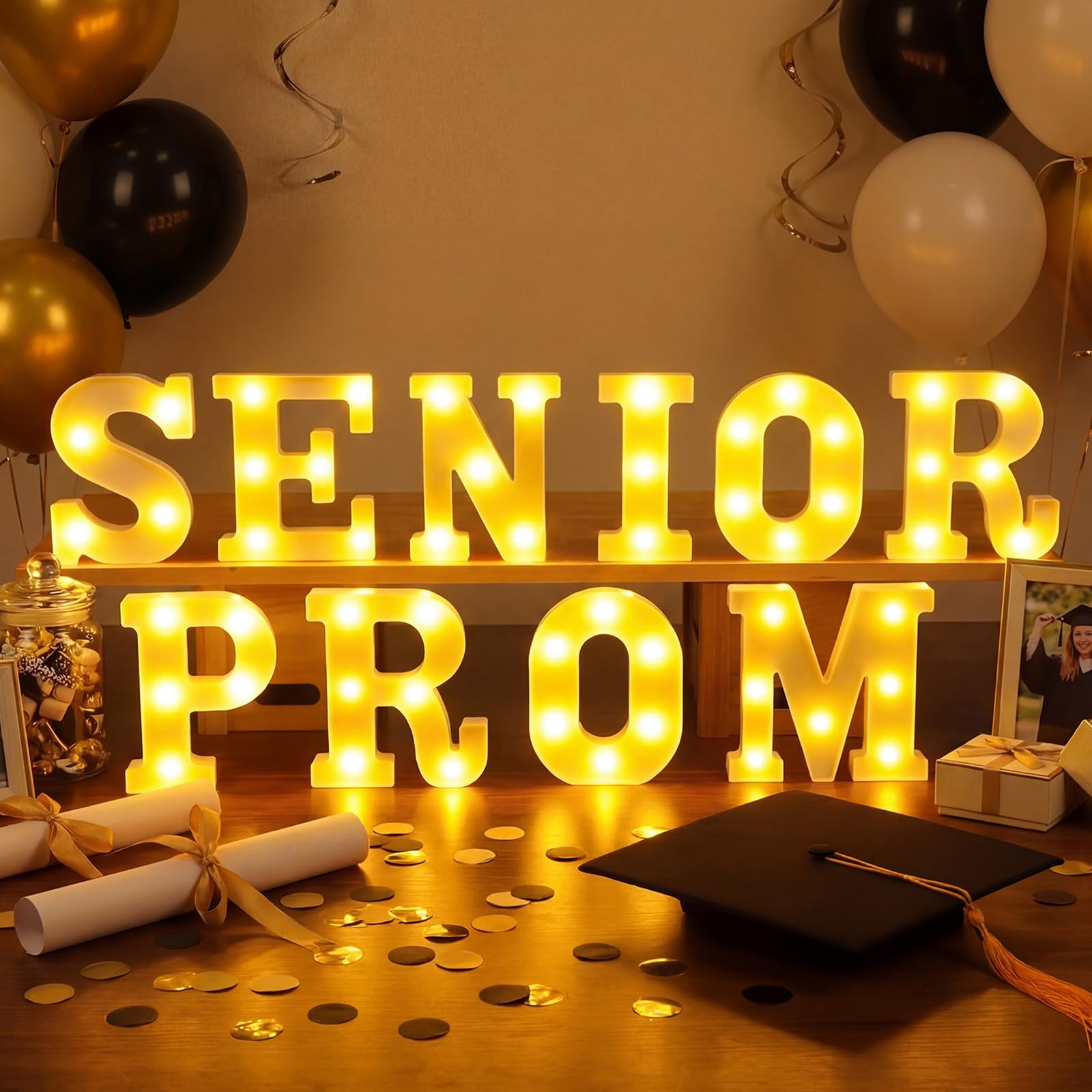 Aurelema 10 Pcs Senior Prom Decorations Large LED Letter Light Sign Battery Powered Graduation Table Decorations for for Senior 