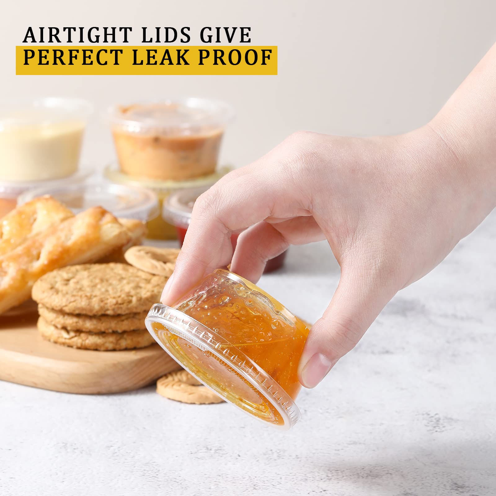 Vitever [120 Sets - 3.25 Oz ] Portion Cups With Lids, Small Plastic Containers With Lids, Airtight And Stackable Souffle Cups, J