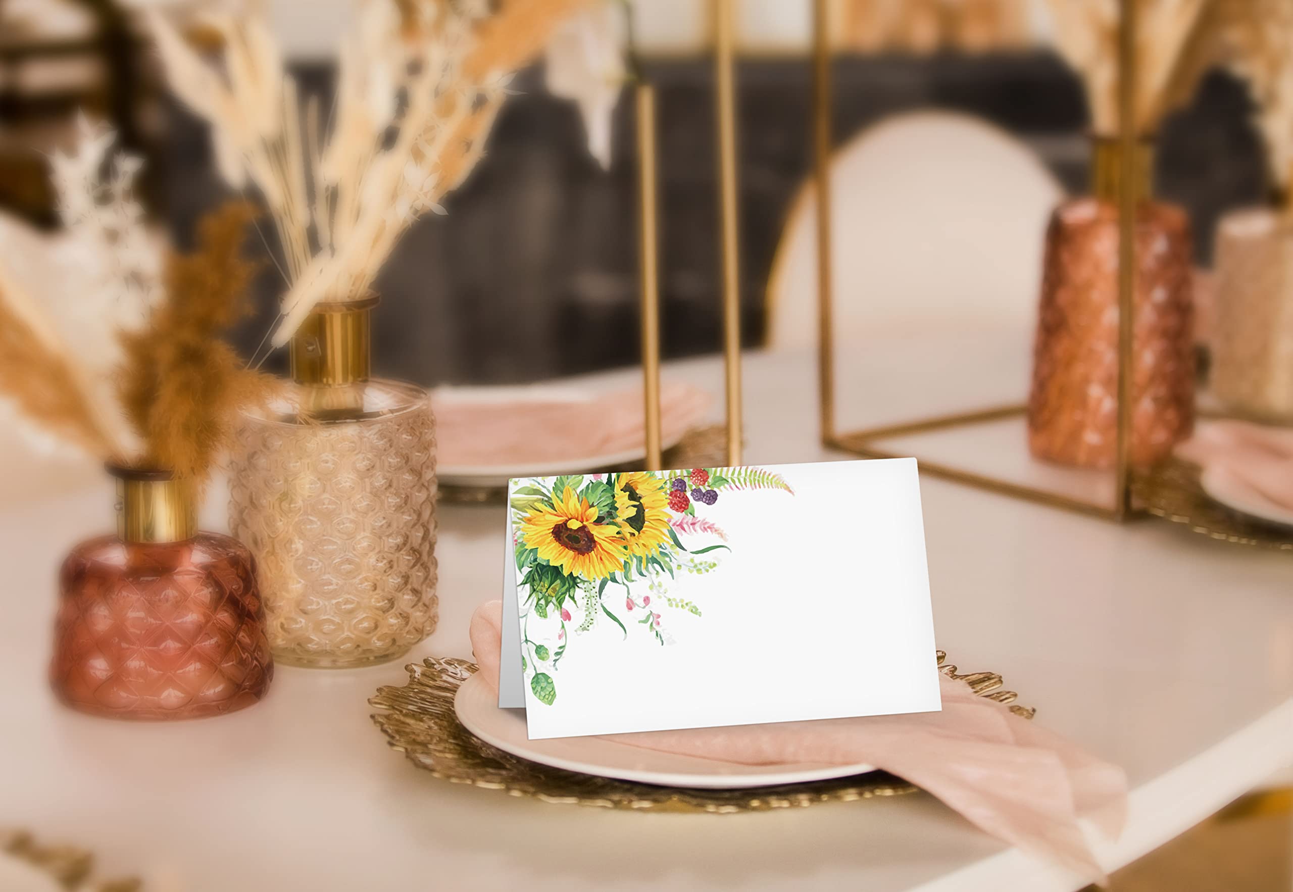 Table Place Card, Sunflower Themed Tent Style Cards, Pack Of 25 Half-Fold Reception Place Card, Perfect For Sunflower Party, Wed