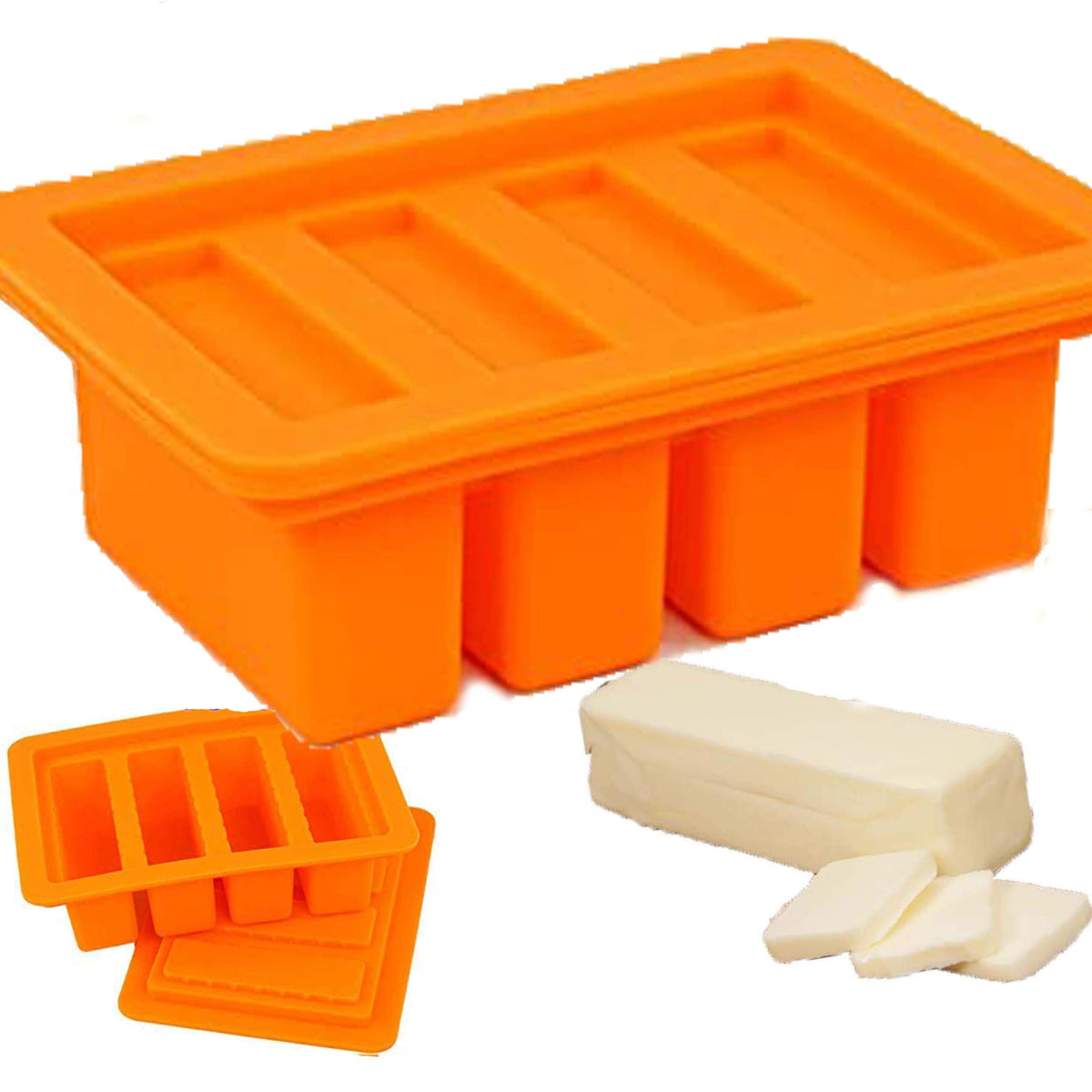 Large 4 Cavities Butter Mold Silicone (Orange)