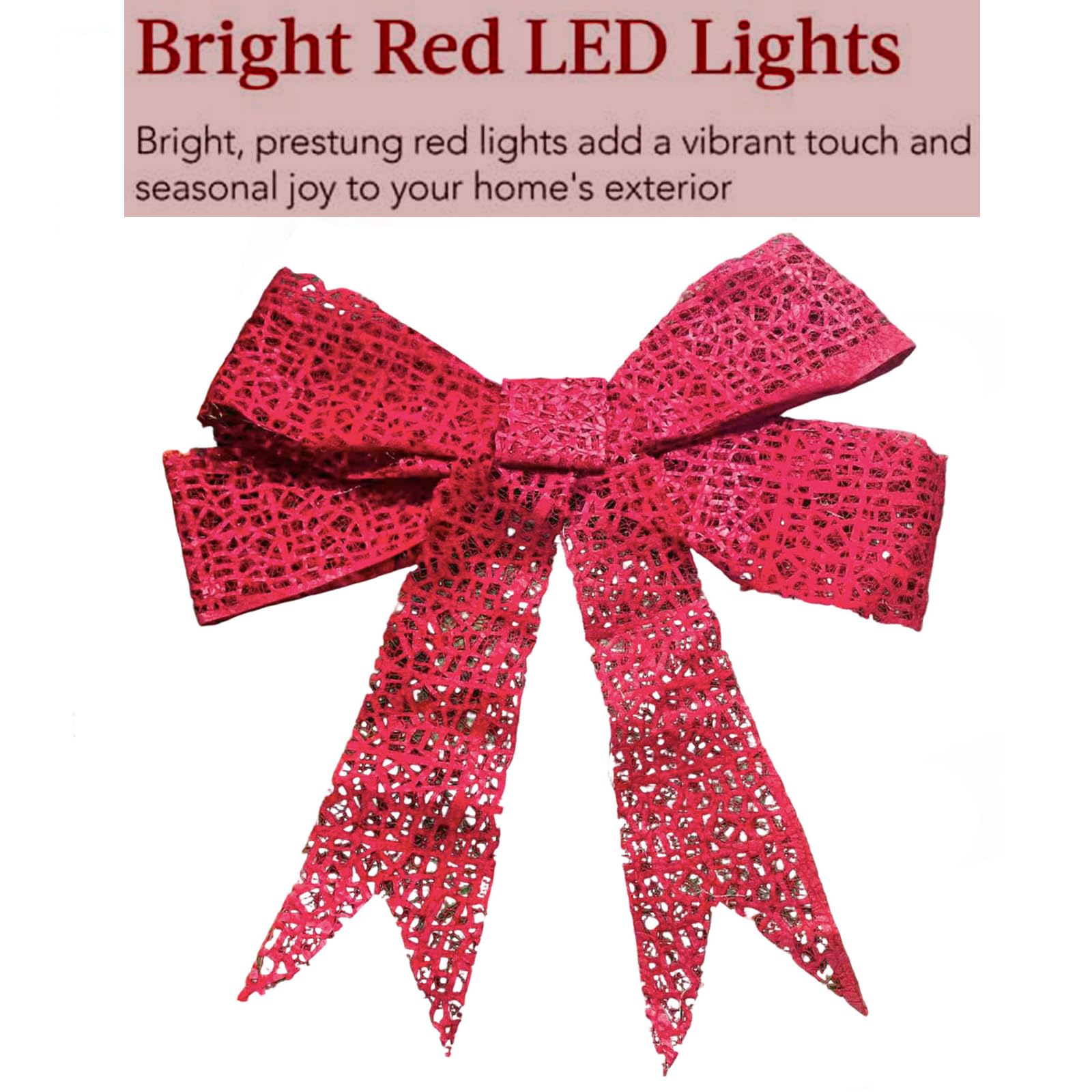 48in Pre-Lit XL Christmas Bow Decoration Large Christmas Bow Outdoor LED Holiday Yard Decor with Lights, Lighted Large Red Bow D