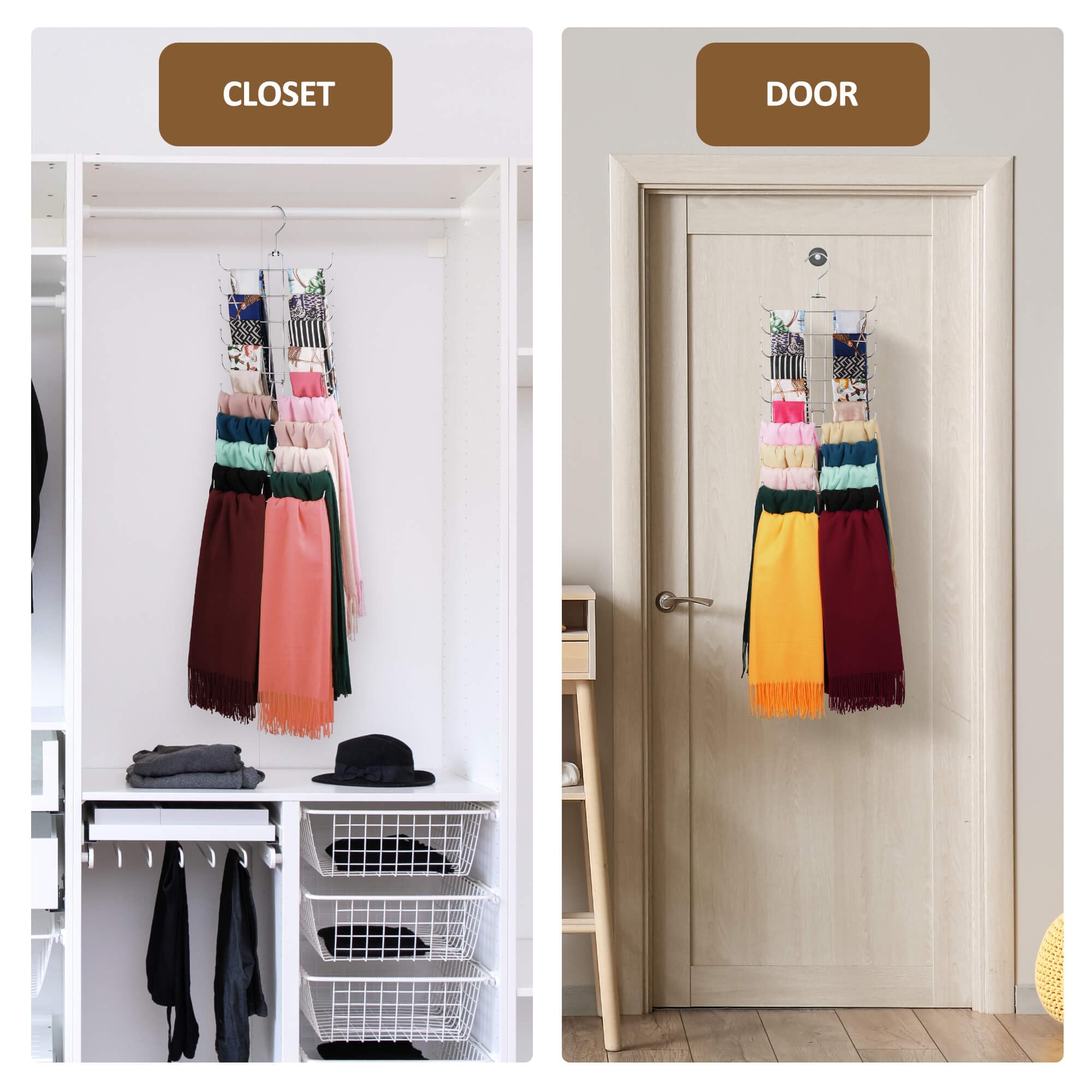 Zedodier Scarf Organizer Scarf Hanger For Closet, 2 Pack Rotatable Sturdy Hijab Holder Holds 40 Scarves, Space Saving Closet Org