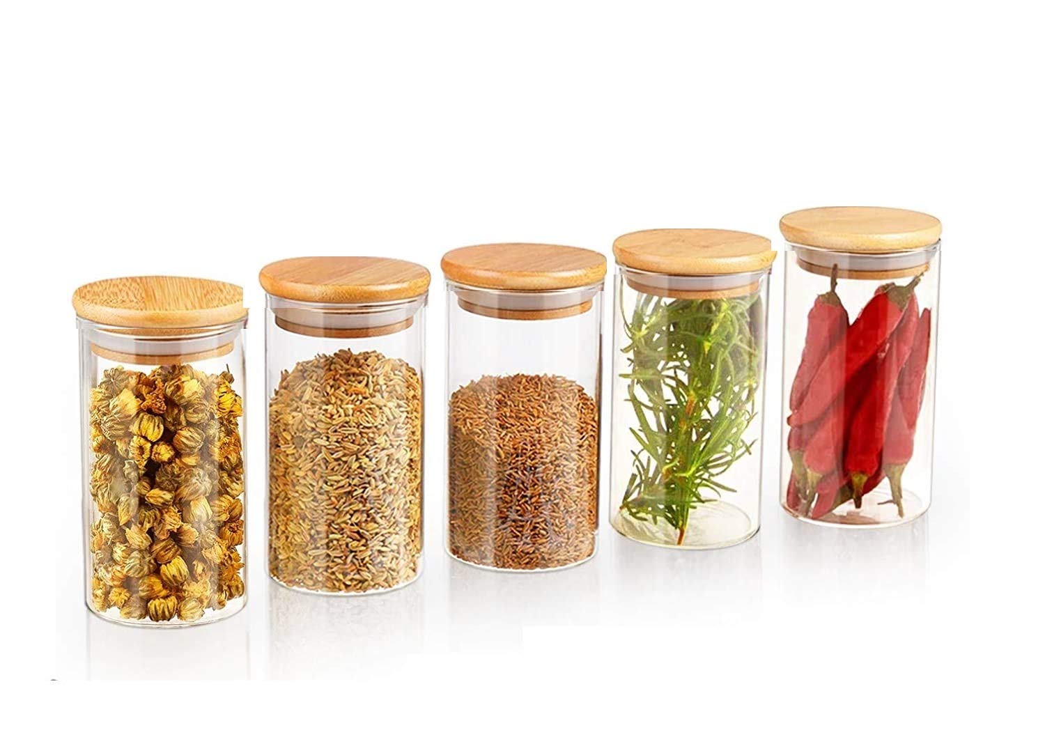 Aruzen3 Piece Glass Storage Jars Set With Bamboo Lid, Glass Spice Canisters, Mini Glass Mason Jars With Airtight Lid For Kitchen