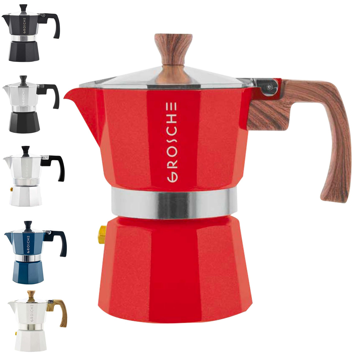 Grosche Milano Stovetop Espresso Maker Moka Pot 3 Espresso Cup - 5Oz, Red - Cuban Coffee Maker Stove Top Coffee Maker Moka Itali
