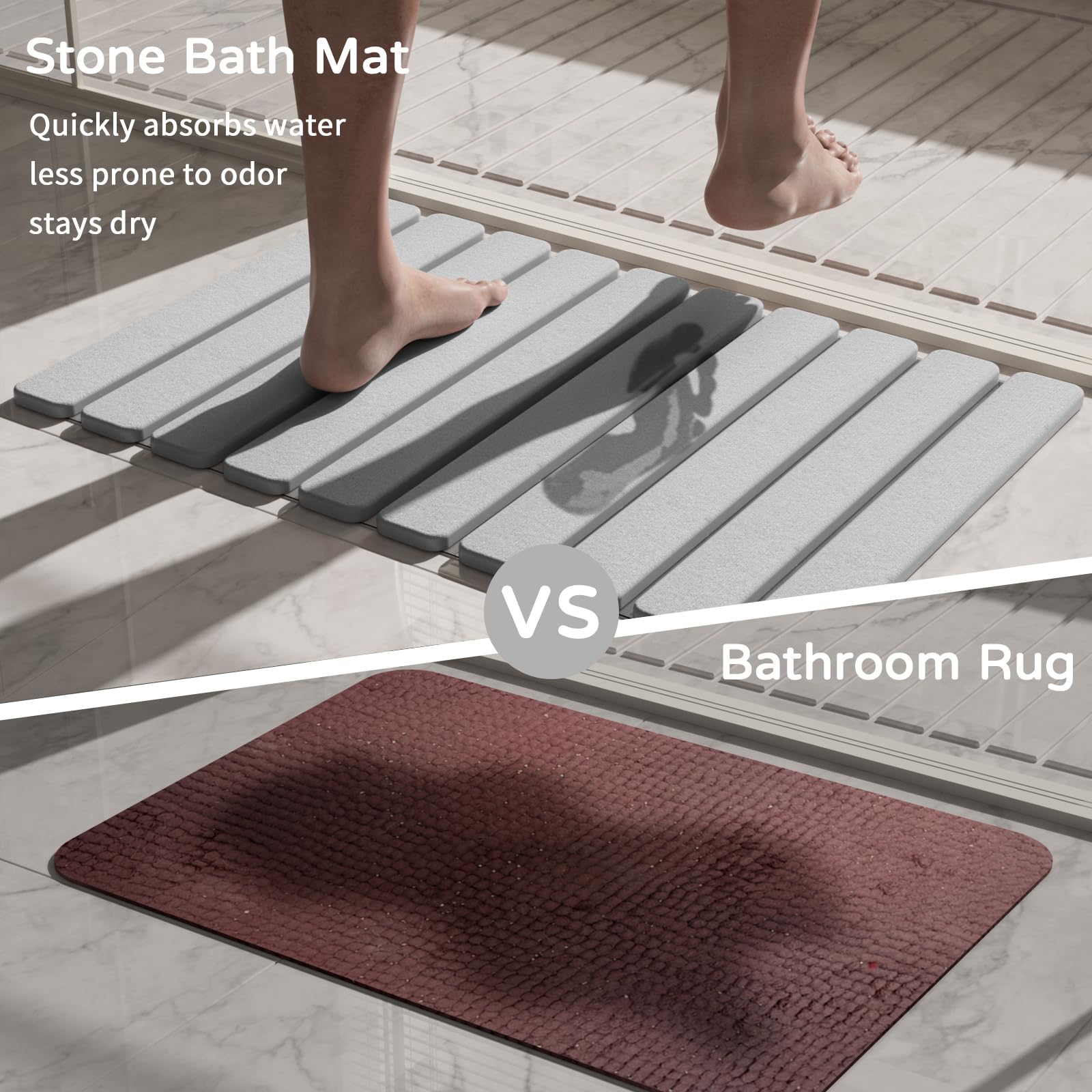 Summer&Kiss Stone Bath Mat, Quick Dry Stone Drying Mats For Bathroom, Super Absorbent Rollable Bath Stone Mat, Non Slip, Large D