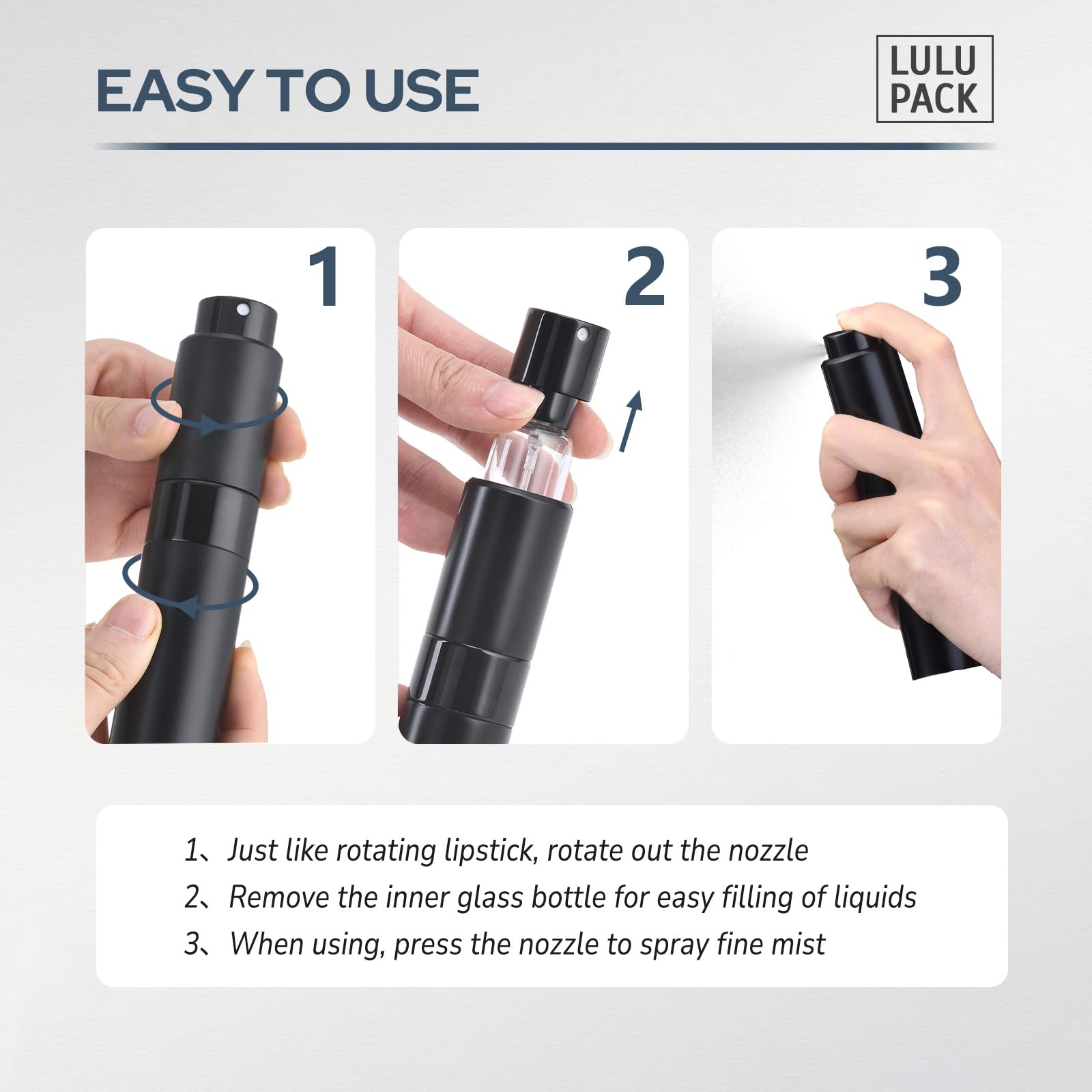 Lulupack Perfume Atomizer Refillable Travel Bottle: Cologne Portable Sprayer For Men - Mini Spray Empty For Refill - 1Oz Large S