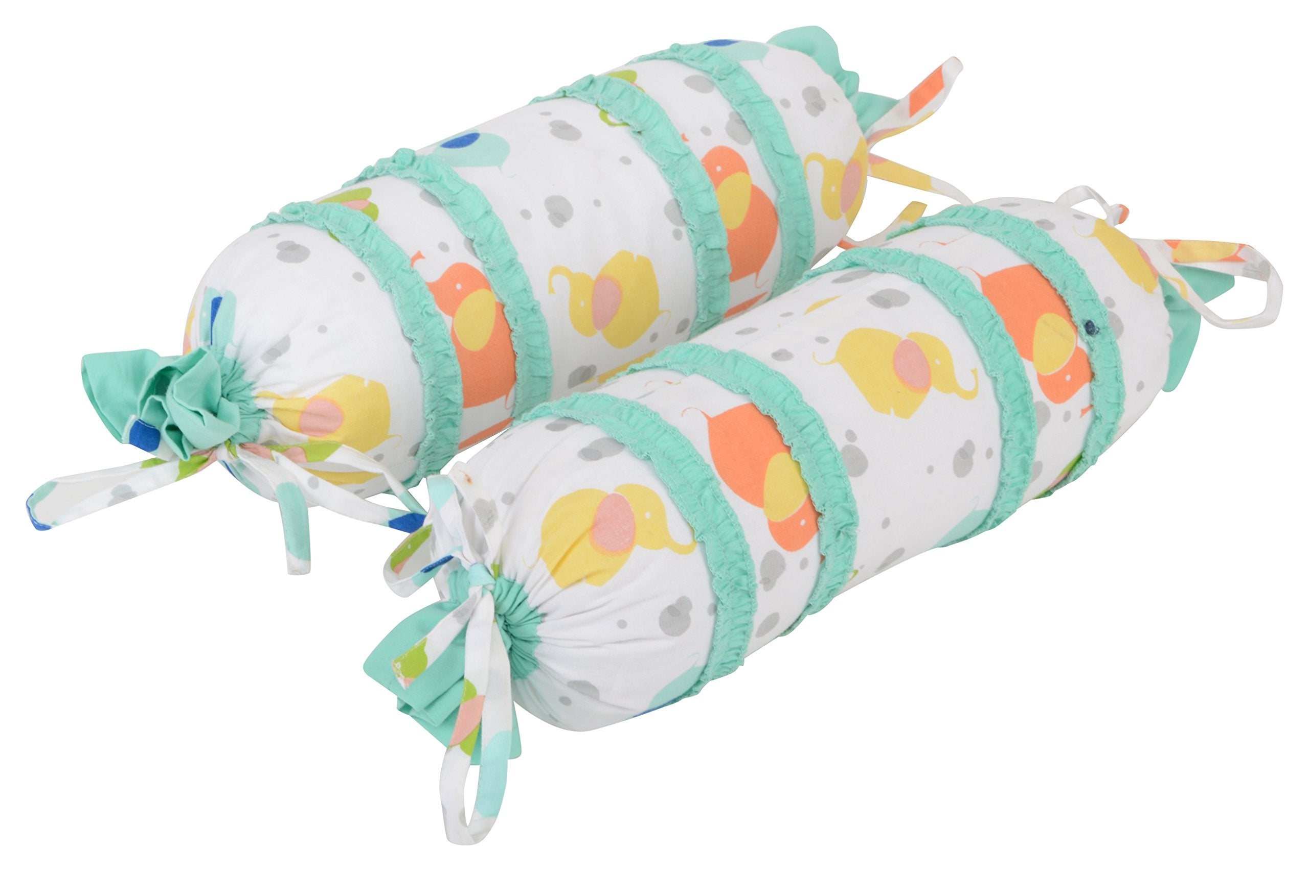 Accenthome Baby BoyS And Baby GirlS Cotton Multi Print Bolsters (White, 35X12Cm Dia) - Set Of 2