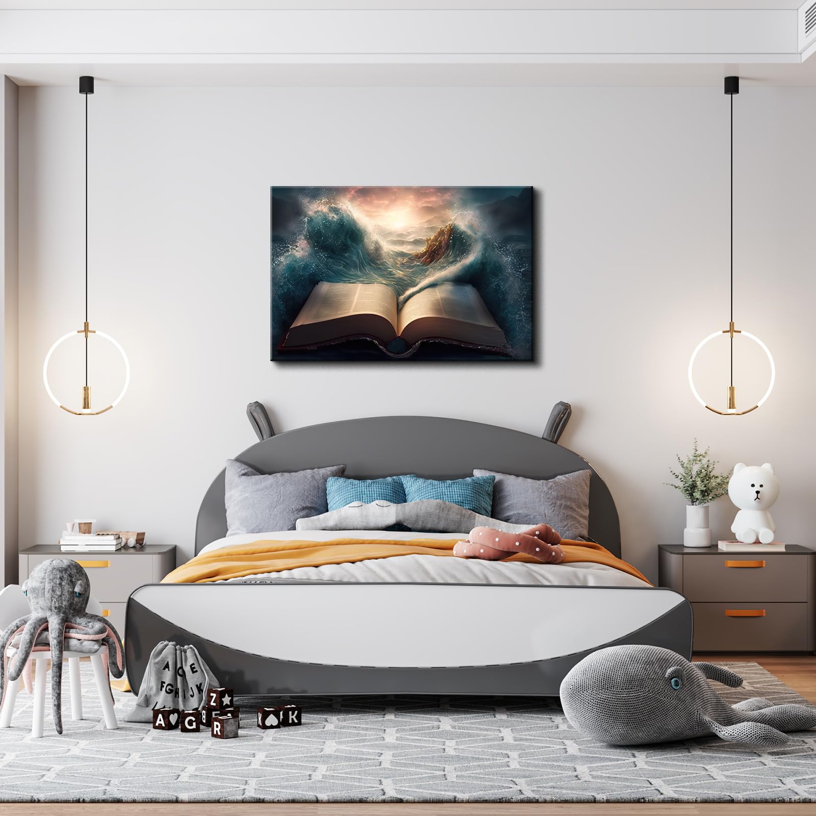 Yonica Jesus Wall Decor, Christian Bible Wall Home Posters, Judah Religious Lord Prayer Bible Wall Art Framed Canvas 28''X40'' (