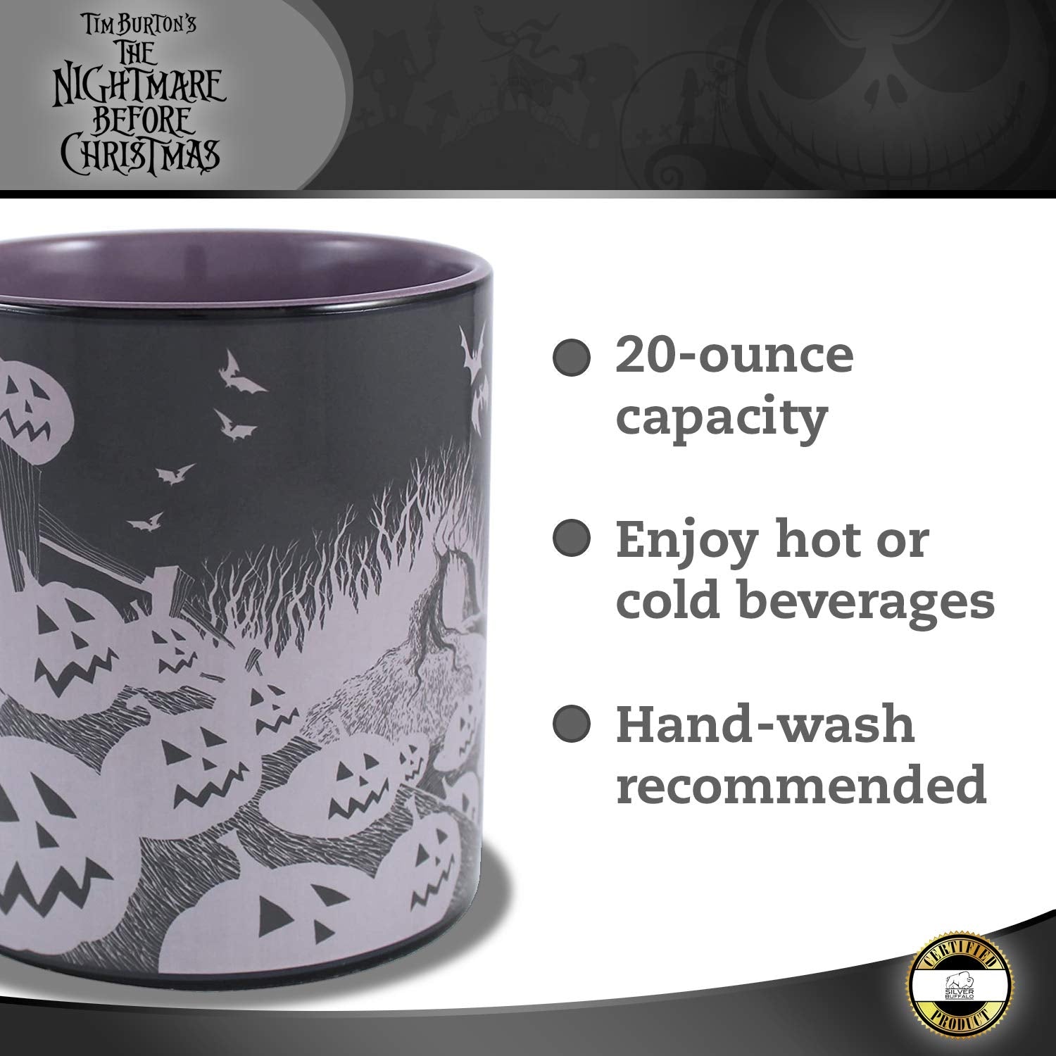 Silver Buffalo Disney Nightmare Before Christmas Jack Graveyard Heat Reveal Ceramic Mug, 20-Ounces