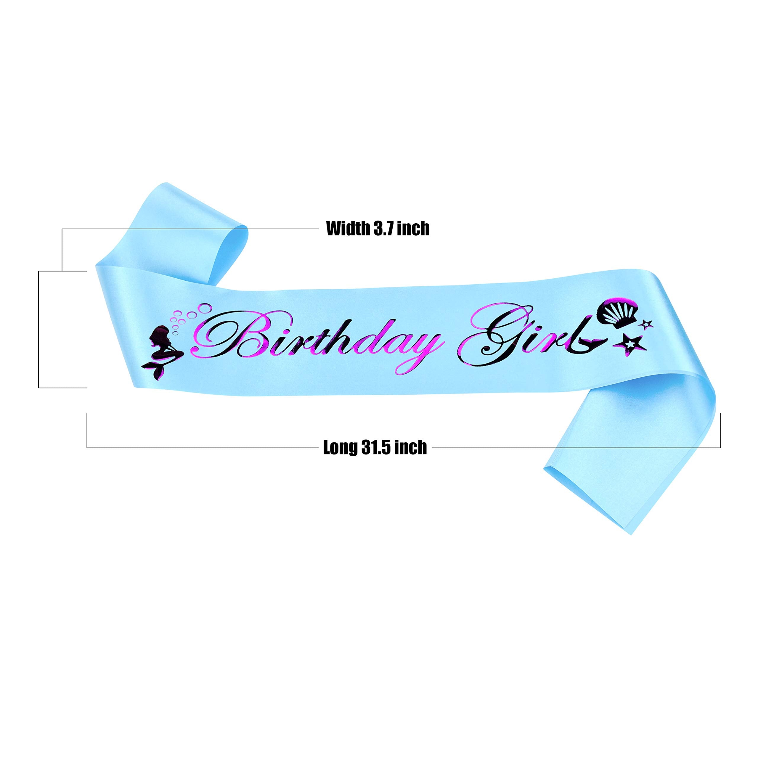 Mermaid Birthday Girl Sash For Women,Blue Satin Purple Glitter Foil Sash,Happy Birthday Princess Party Decorations Gifts,Women'S