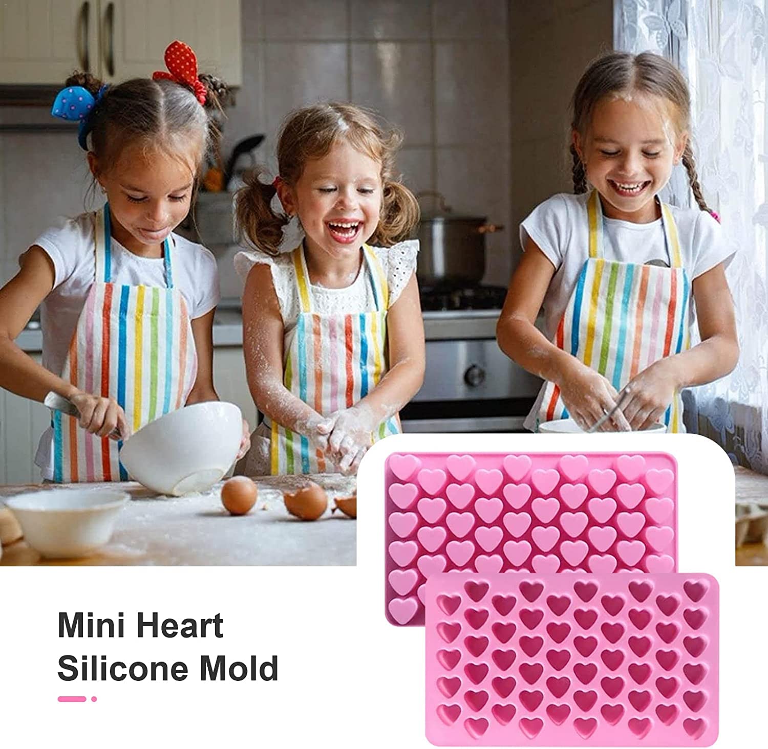 Rotdam Heart Silicone Mold Mini Heart Shaped Candy Mould 2Pcs Non-Stick Chocolate Gummy Jelly Ice Cube Tray Silicone Mold For Wa