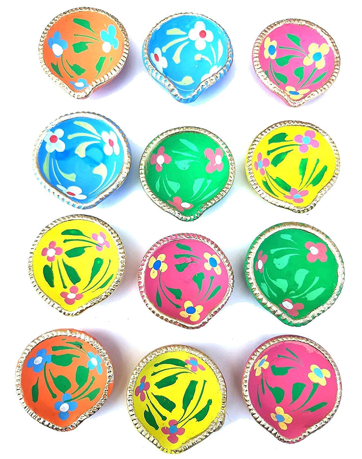 Stlyz Colourful Handmade Diyas For Diwali Hand Painted Decorative Clay Mitti Diya Deepak Lanterns For Diwali Decoration (Pack Of