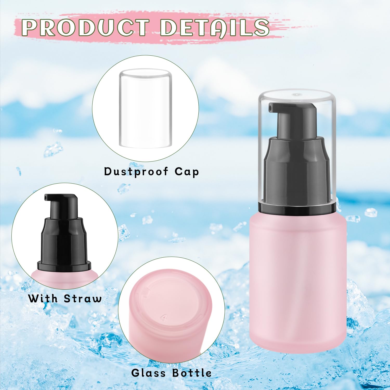 Mirrline 8 Pcs 30Ml/1Oz Frosted Glass Bottles Empty Pump Dispenser Jar Travel Lotion Vials With Plastic Pump Head For Toiletry L