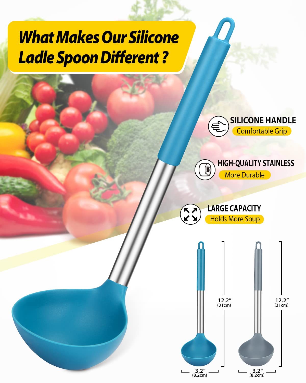 Pack Of 2 Ladle Spoon,Silicone Large Spoon For Soup,Non Stick Kitchen Utensils With High Heat Resistant,Bpa Free Perfect Kitchen