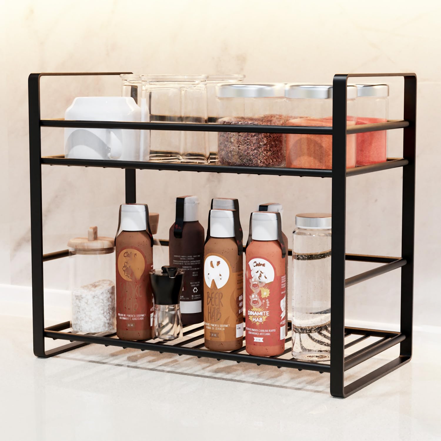 Wonderstand Primus | Metal 2Tier Organizer (Black)| Shelf Storage Rack | Storage Shelf For Home Kitchen And Bathroom