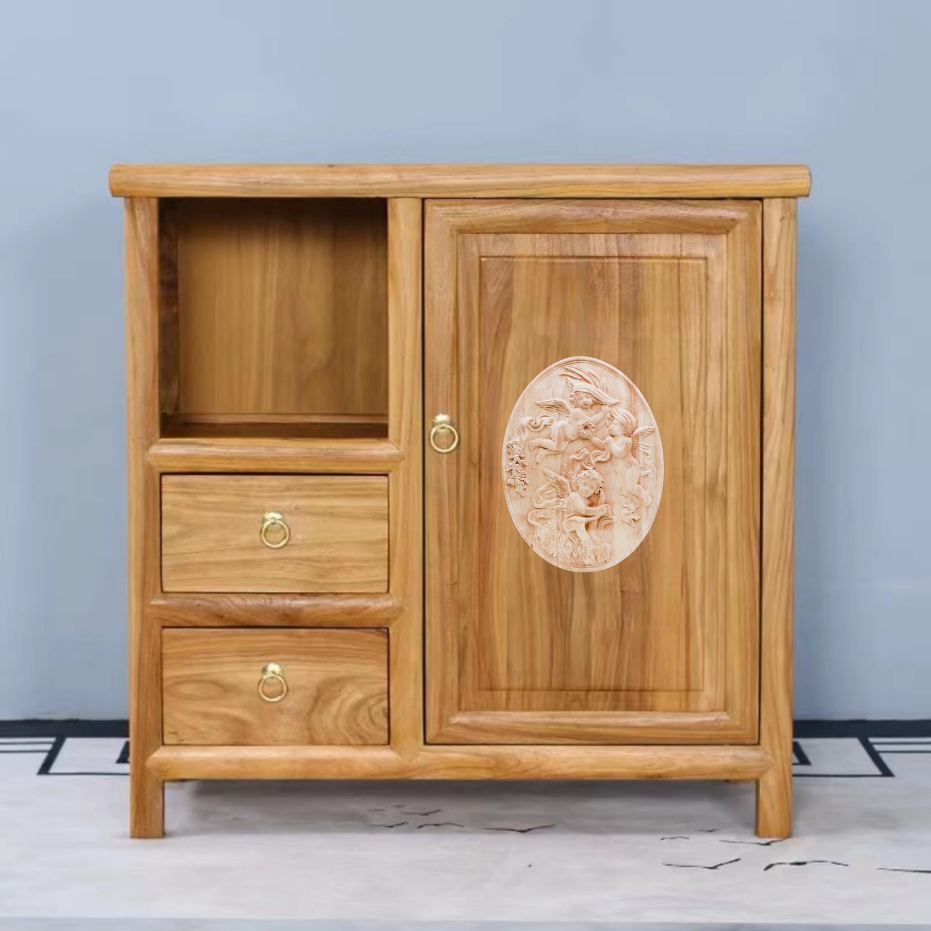 BSYMDH Angel Pattern Wood Carving Decal Unpainted Wood Onlay Appliques Wood Carved Furniture DIY Appliques Onlays for Wall Door