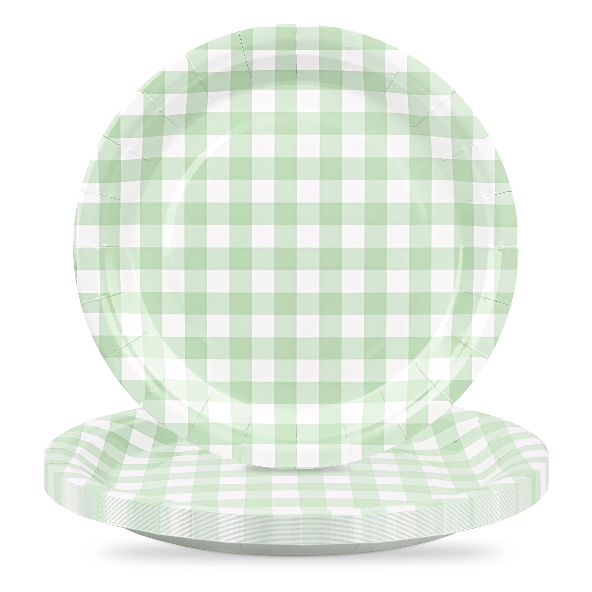 Houuqe 24Pcs Gingham Party Supplies Sage Green Paper Plates 9 inches Disposable Plaid Decorative Dinner Dessert Serving Plates f