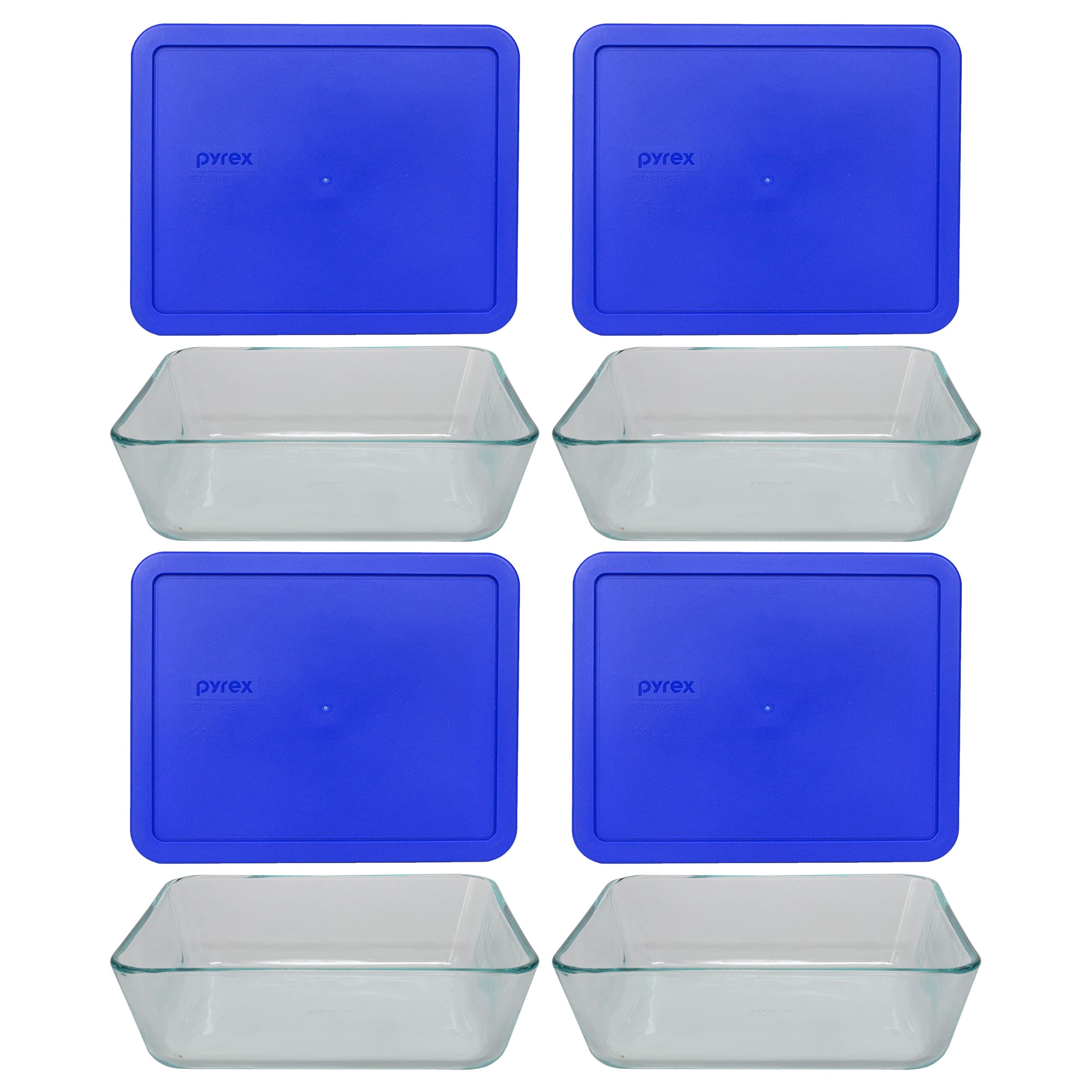 Pyrex 7212 (11Cup) Glass Dish with Cadet Blue Lid (4Pack)  Made in USA