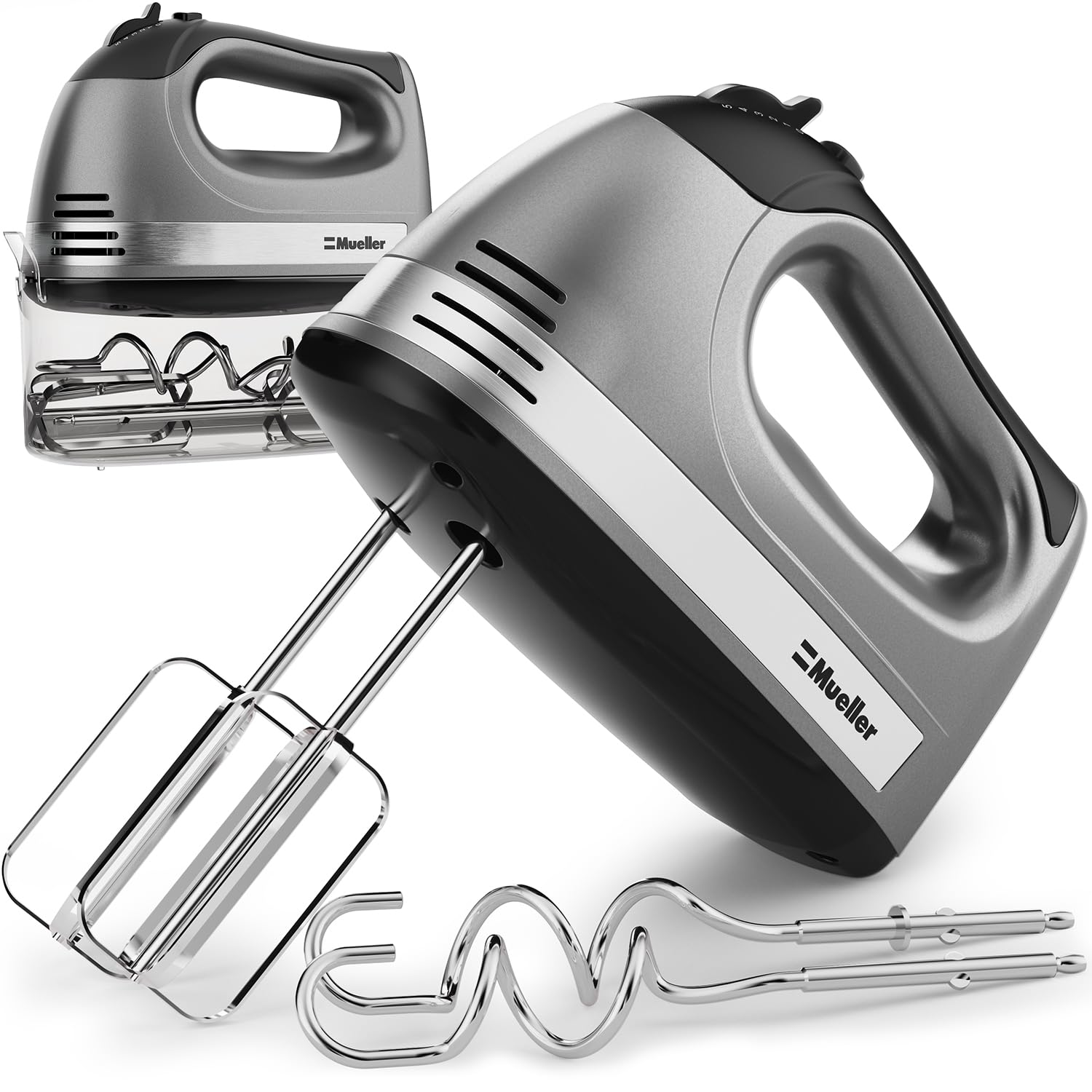 Mueller Electric Hand Mixer, 5 Speed 250W Turbo With Snap-On Storage Case And 4 Stainless Steel Accessories For Easy Whipping, M