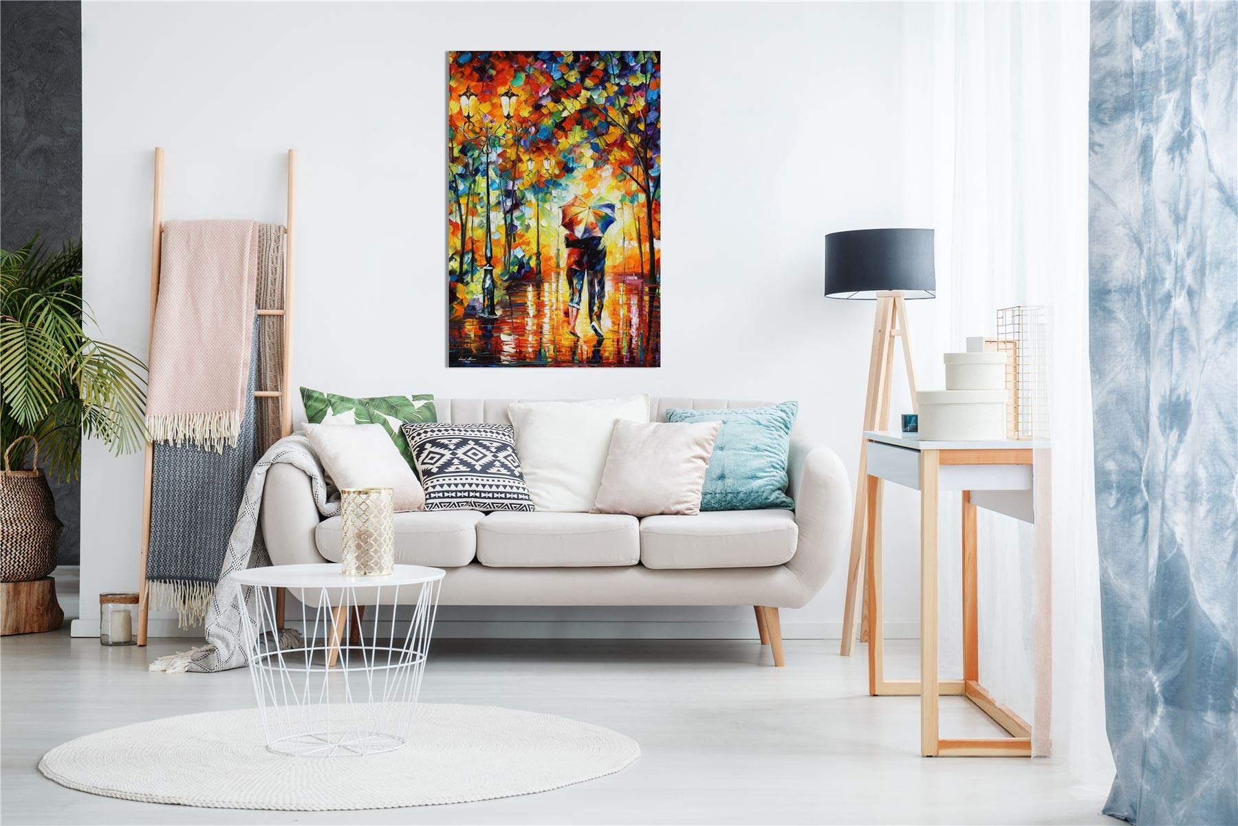 Couple Under One Umbrella By Leonid Afremov Canvas Wall Art Picture Print For Home Decor (18X12)