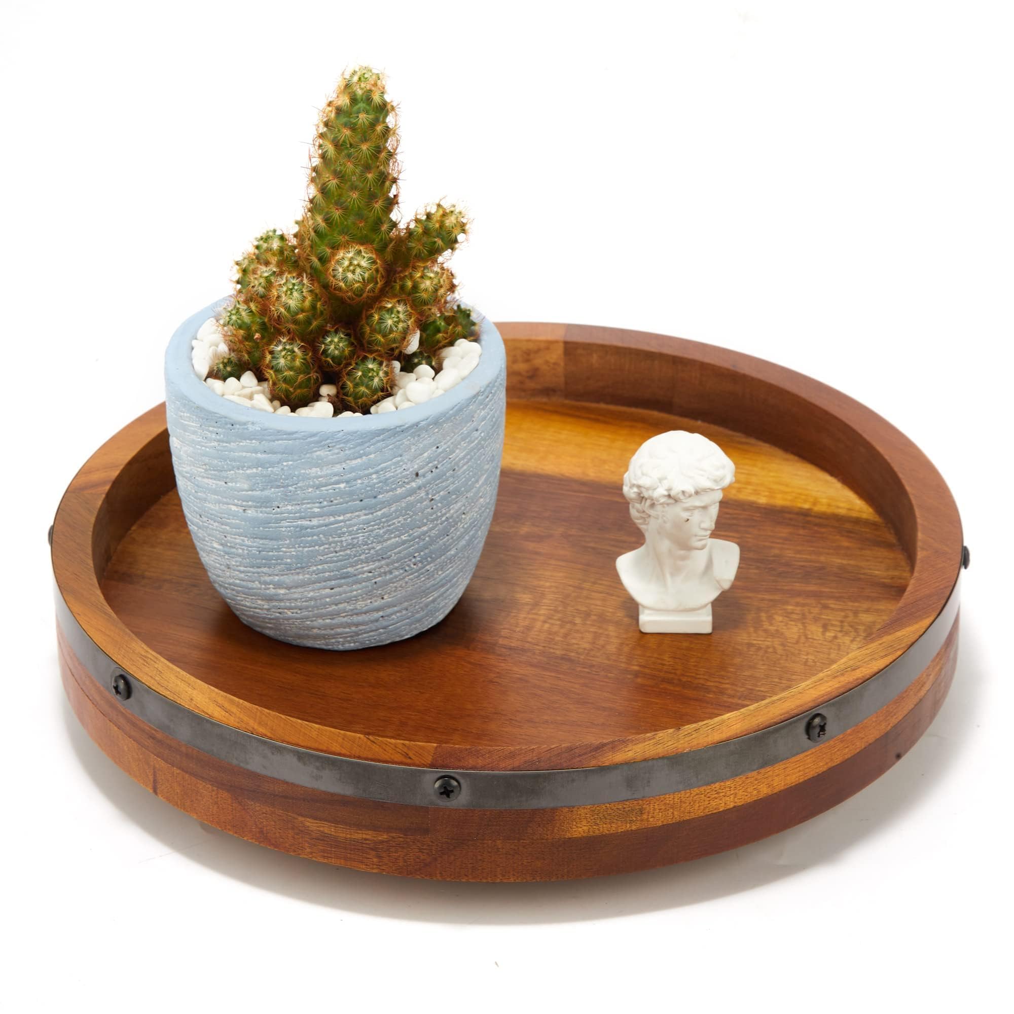 12 Inch Acacia Wood Lazy Susan Turntable For Table, Kitchen Turntable Organizer, 360 Degree Decorative Turntable For Countertop