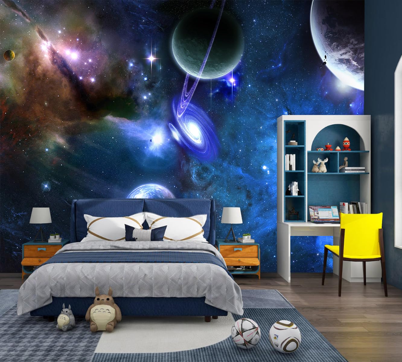 TUNDJ - Galaxy Planet Peel and Stick Childrens Wallpaper Space Nebula Self Adhesive Wall Murals for Kids Rooms Ceilings Bedroo