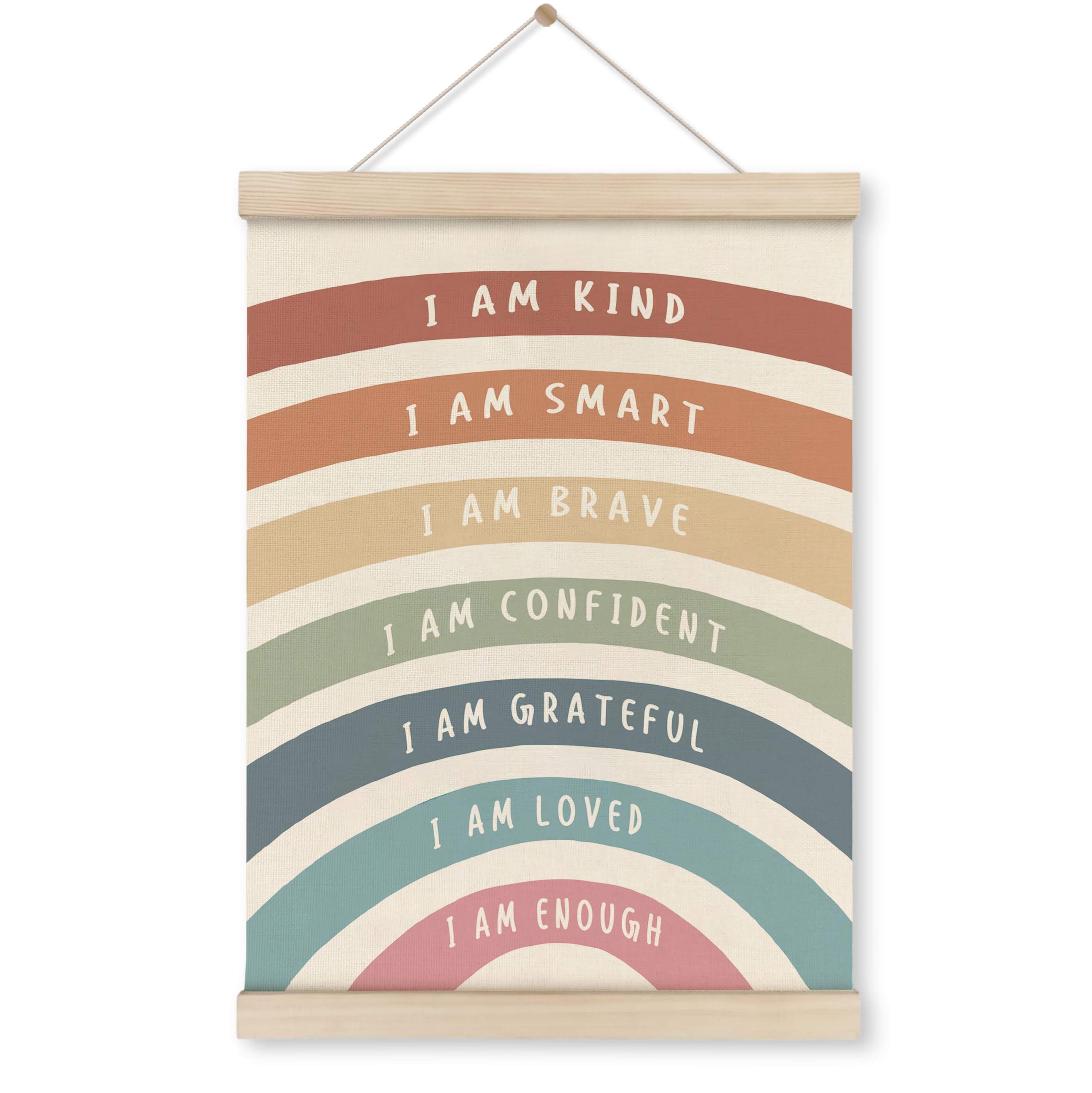 HRQKO I Am Kind Smart Inspirational Poster Hanger Frame, Boho Rainbow Wall Art with Wooden Frames, Positive Affirmation Hanging 