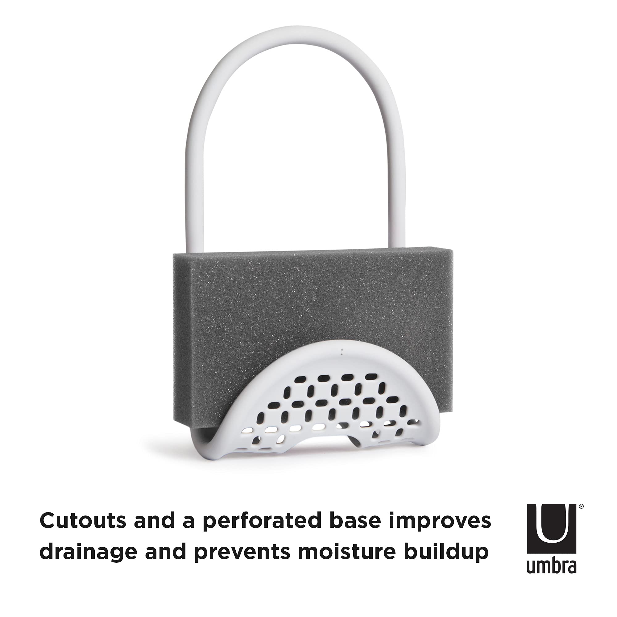 Umbra Sling Kitchen Sink Caddy Sponge Holder, Hangs Over Faucet or Divider, Single, White