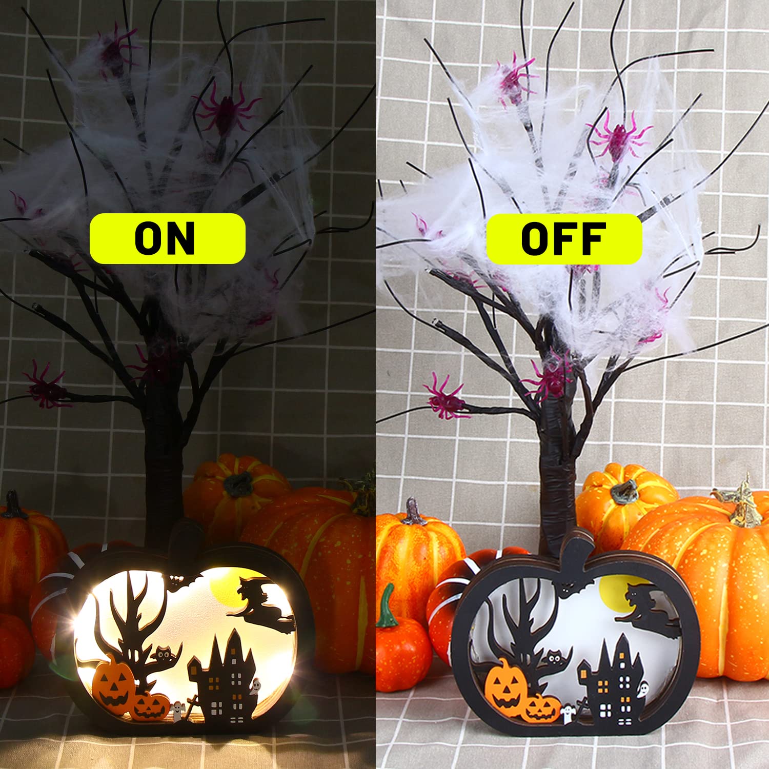 CCINEE 2pcs Halloween Lighted Wooden Table Decoration, Ghost Pumpkin Tabletop Centerpieces LED Boo Spooky Sign for Trick or Trea
