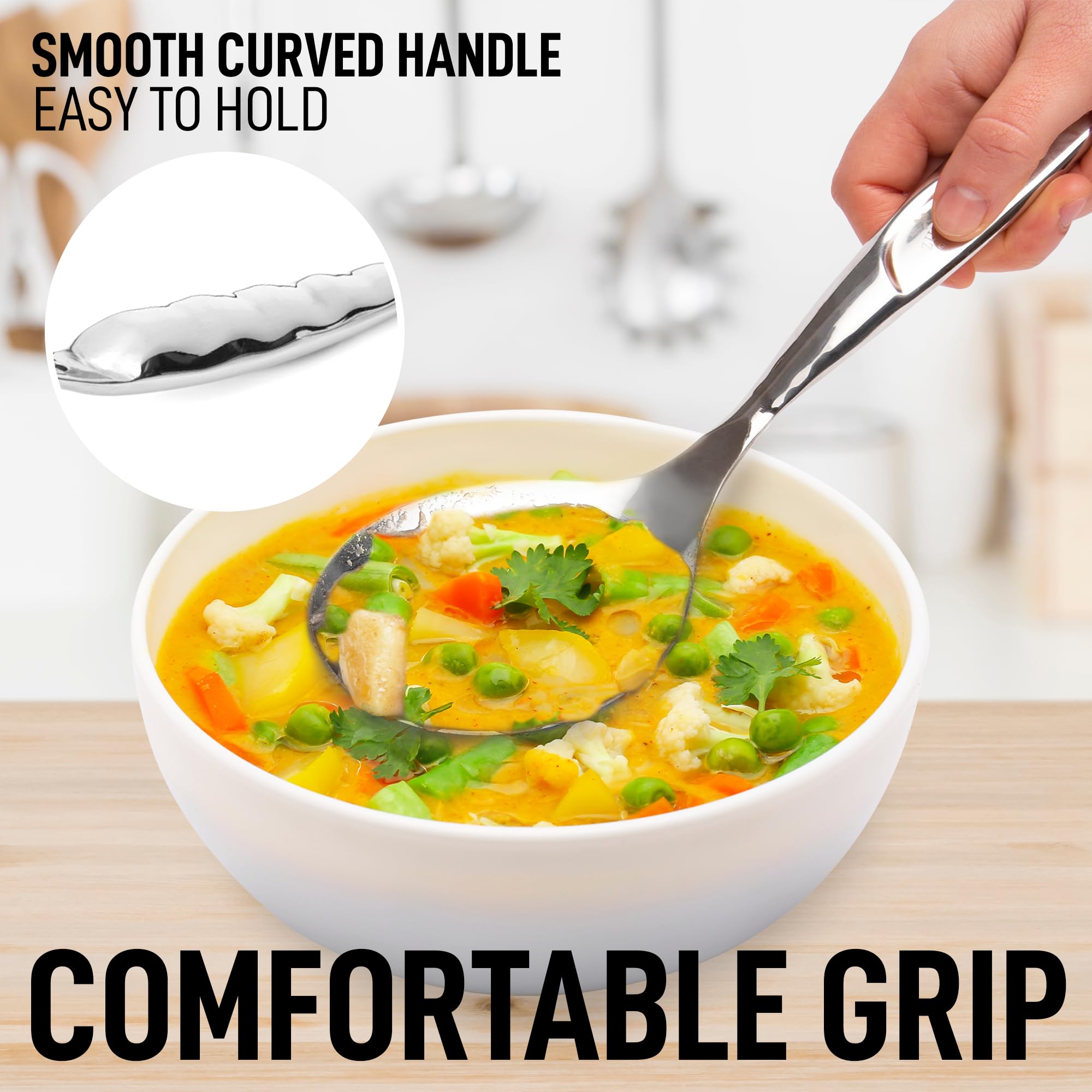 Zulay Kitchen Stainless Steel Serving Spoon - Large Cooking Spoon - Durable Premium Stainless Steel With Comfortable, Ergonomic